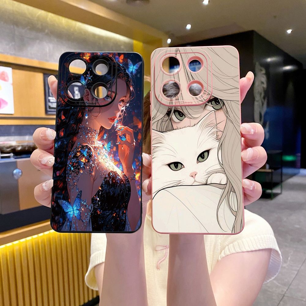 For Xiaomi Redmi Note 13 12 Pro 5G 12S 11S 13C A1 10 Pro 4G 10S Redmi 10C 9C Butterfly Girl Cat Full Protective Case Anti Drop Cover