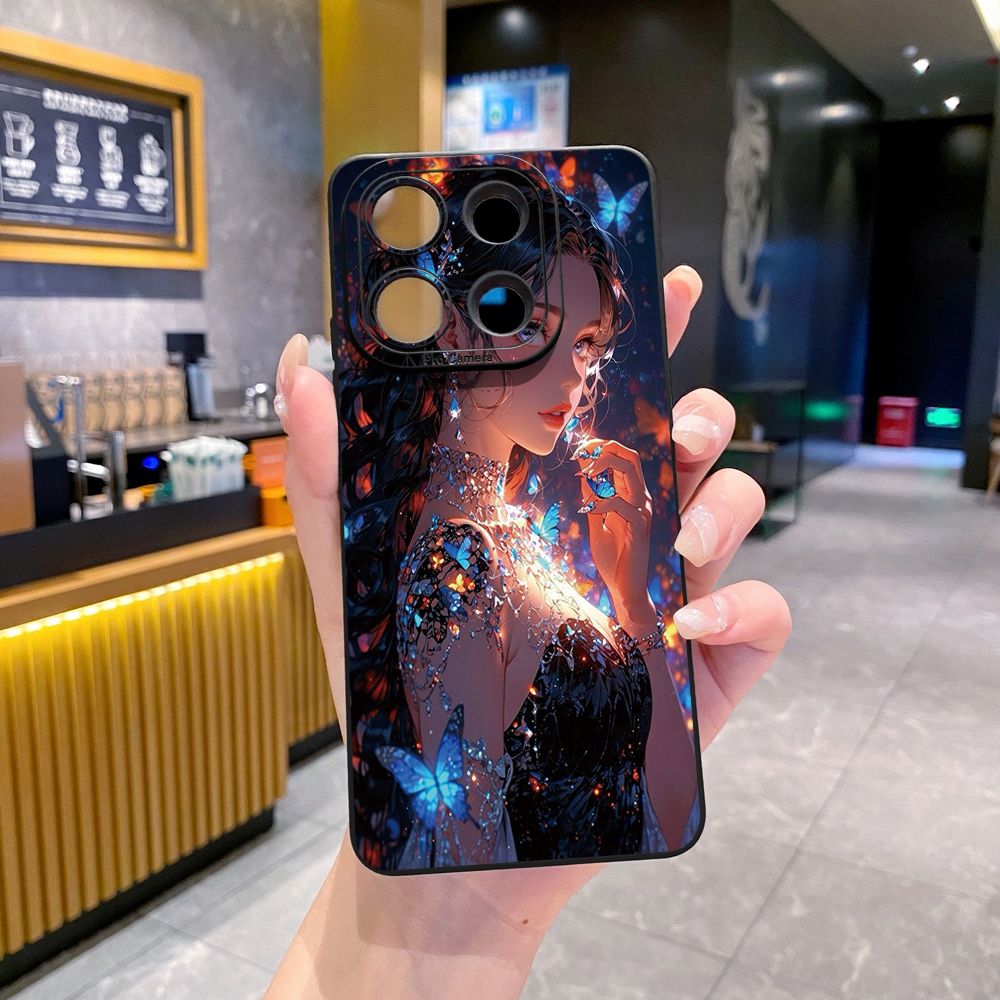 For Xiaomi Redmi Note 13 12 Pro 5G 12S 11S 13C A1 10 Pro 4G 10S Redmi 10C 9C Butterfly Girl Cat Full Protective Case Anti Drop Cover