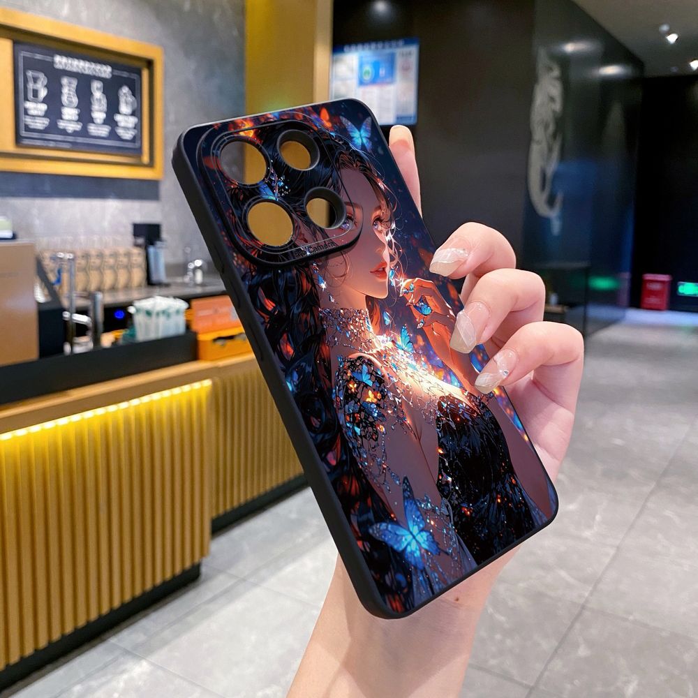 For Xiaomi Redmi Note 13 12 Pro 5G 12S 11S 13C A1 10 Pro 4G 10S Redmi 10C 9C Butterfly Girl Cat Full Protective Case Anti Drop Cover
