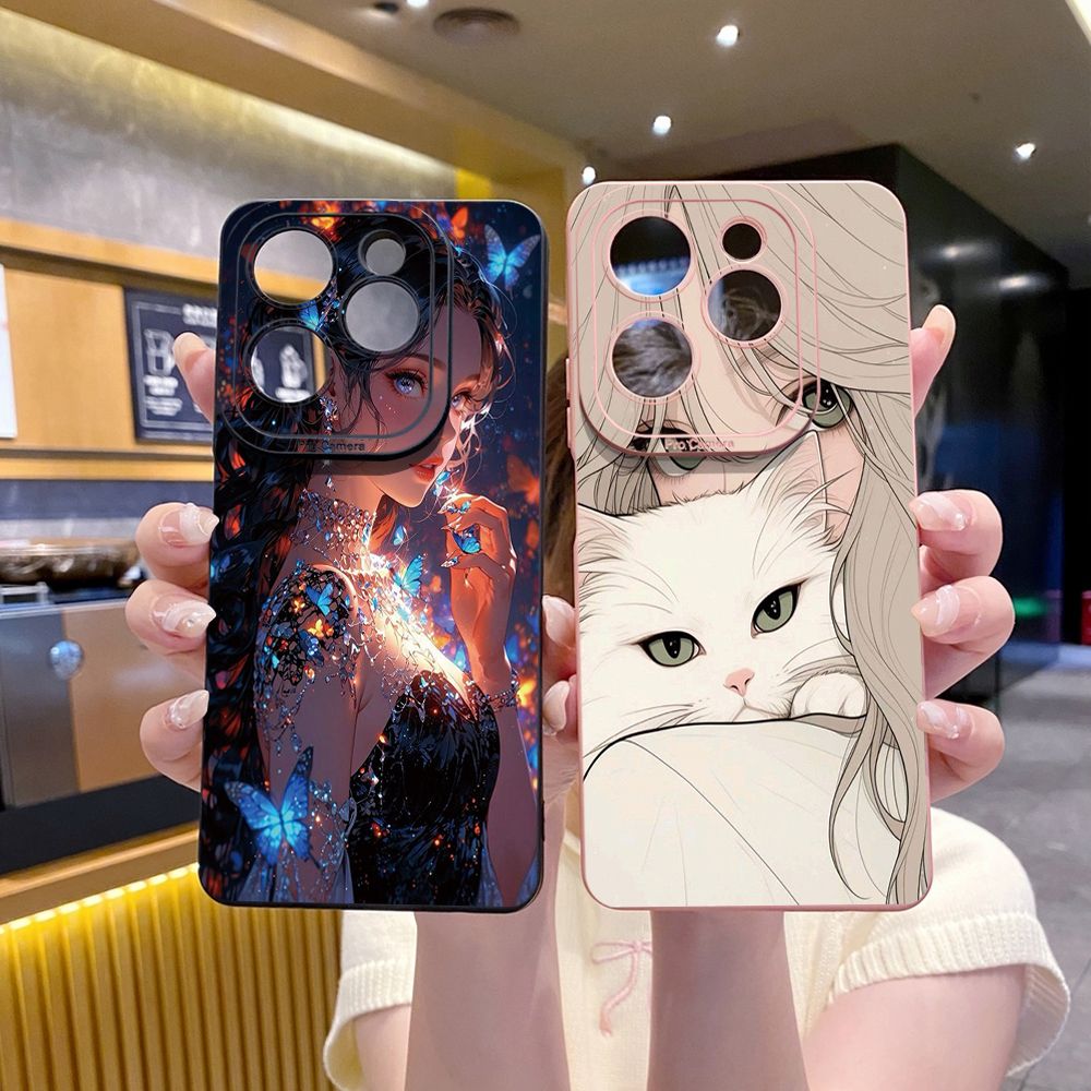 For Infinix Hot 50i 40i 40 Pro Note 12 G96 30 Hot 20 Play 12i 30i 20i 10S 11 Play 11S 10i Smart 8 9 5 Butterfly Girl Cat Full Protective Case Anti Drop Cover