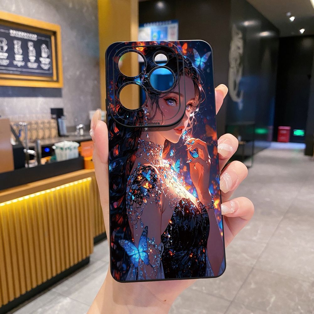 For Infinix Hot 50i 40i 40 Pro Note 12 G96 30 Hot 20 Play 12i 30i 20i 10S 11 Play 11S 10i Smart 8 9 5 Butterfly Girl Cat Full Protective Case Anti Drop Cover