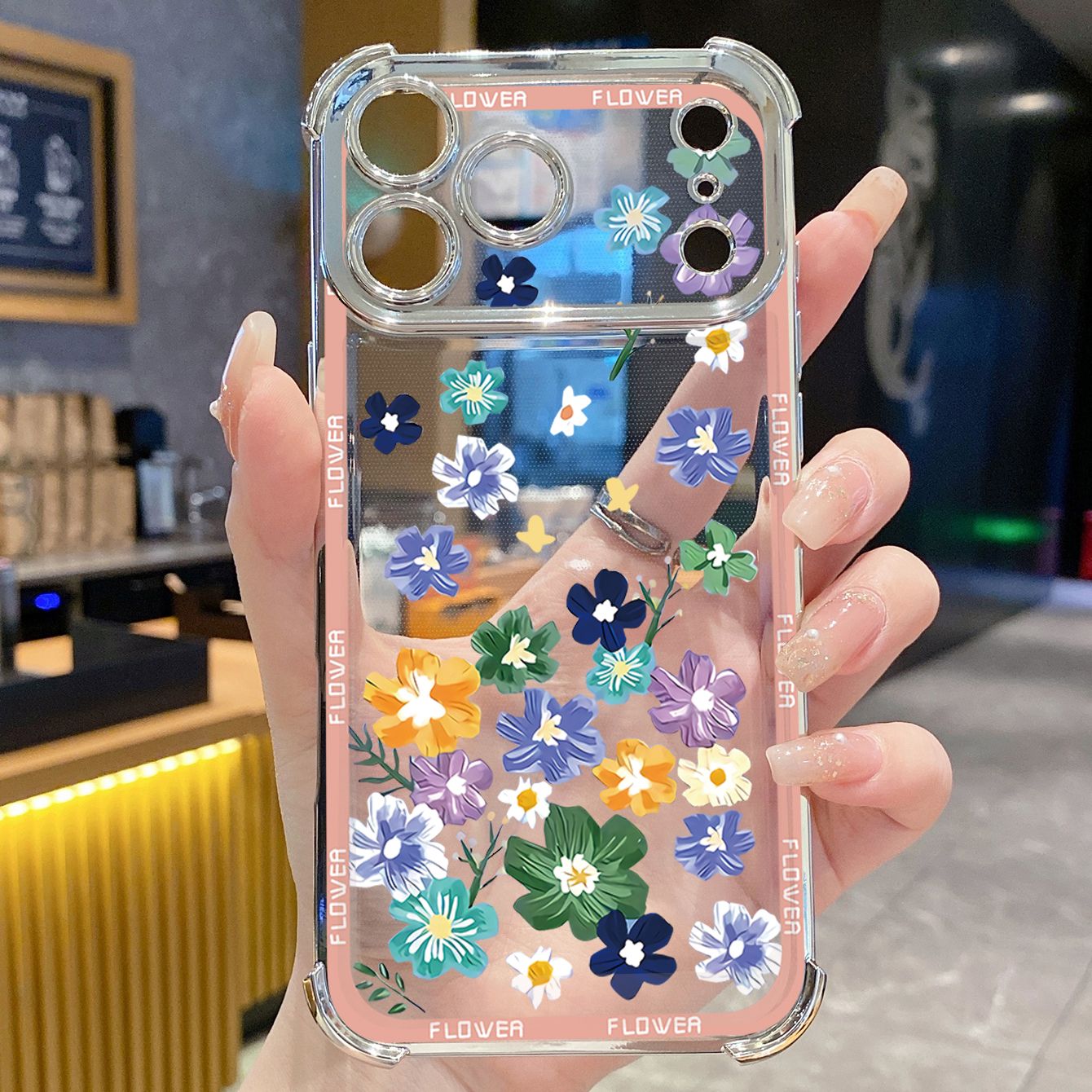 for iPhone 17 Pro Max 16 15 14 Plus Plating Phone Case Shockproof Cover Beauty Flower Women