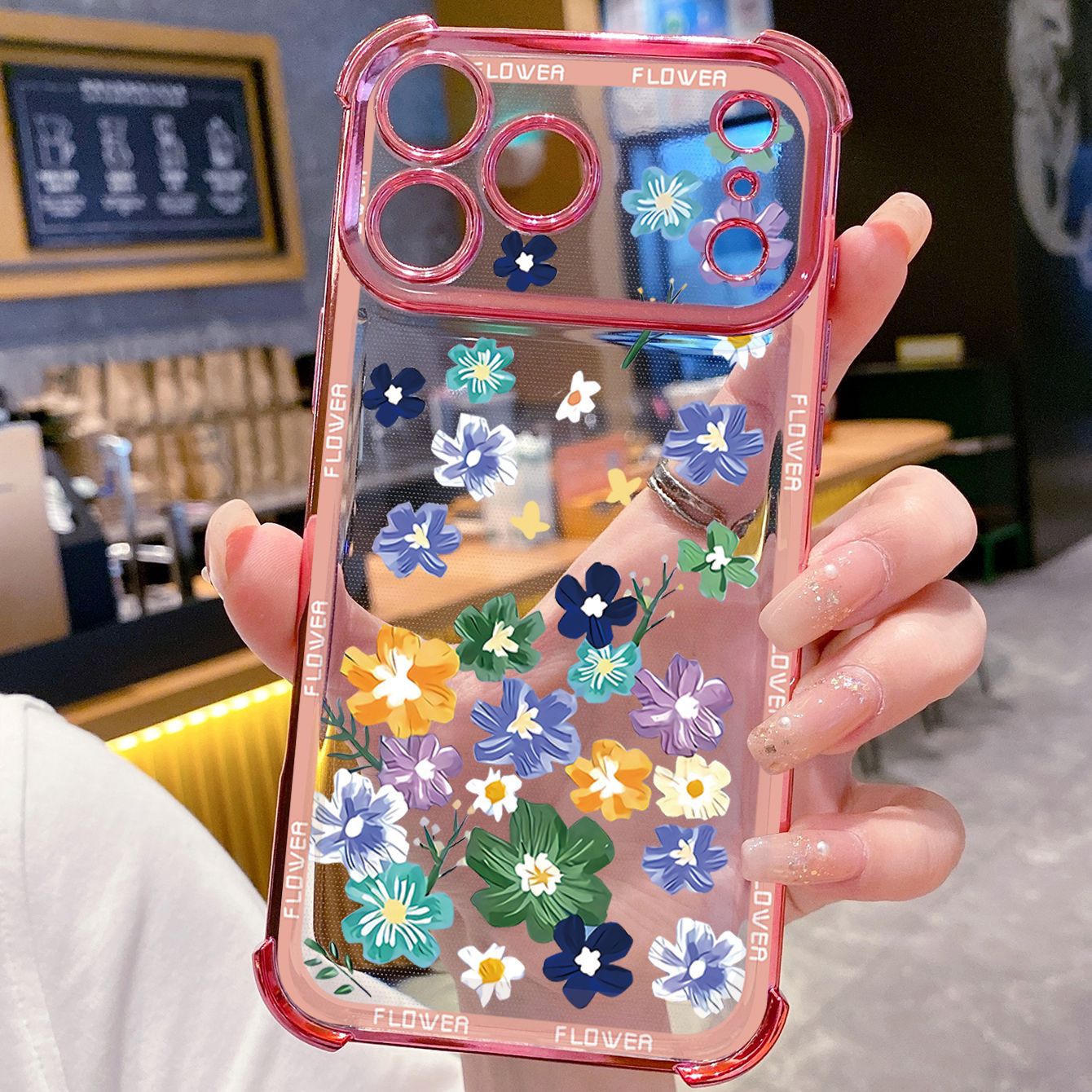 for iPhone 17 Pro Max 16 15 14 Plus Plating Phone Case Shockproof Cover Beauty Flower Women