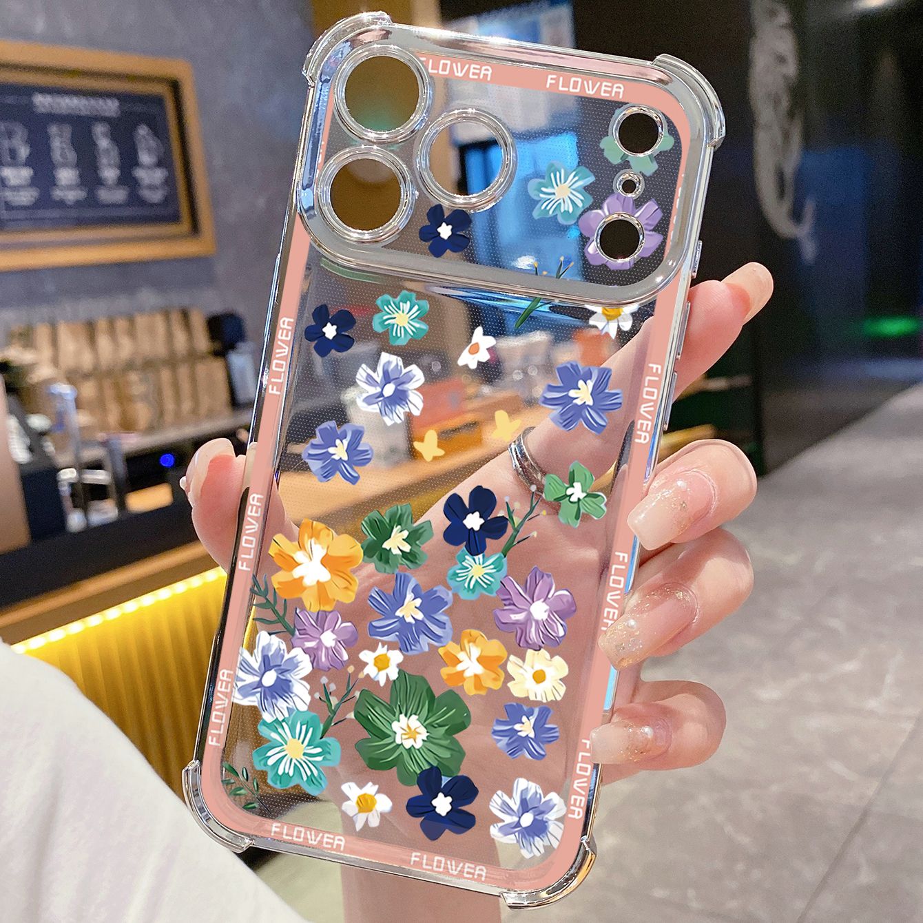 for iPhone 17 Pro Max 16 15 14 Plus Plating Phone Case Shockproof Cover Beauty Flower Women
