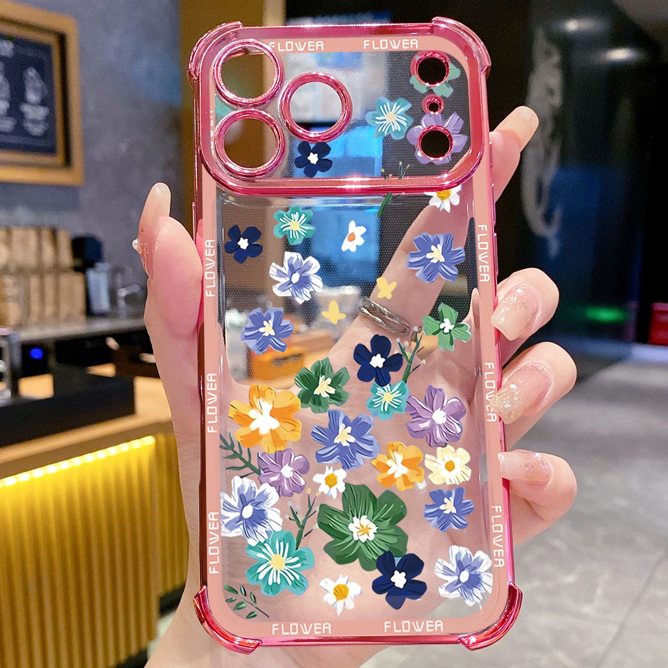 for iPhone 17 Pro Max 16 15 14 Plus Plating Phone Case Shockproof Cover Beauty Flower Women