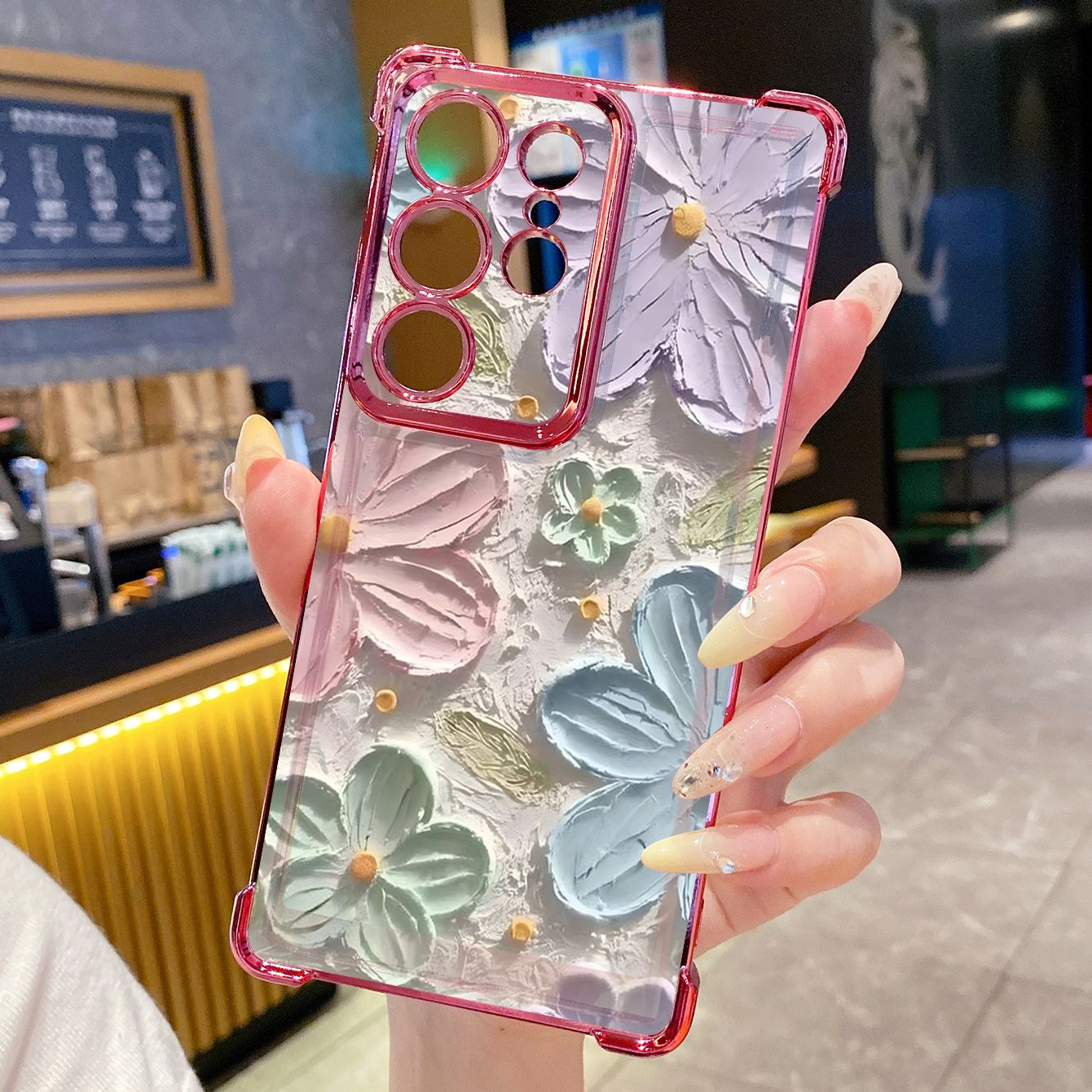 for Samsung Galaxy S26 Ultra S25 Edge S24 Plus A55 Plating Phone Case Shockproof Cover Oil Flower Painting