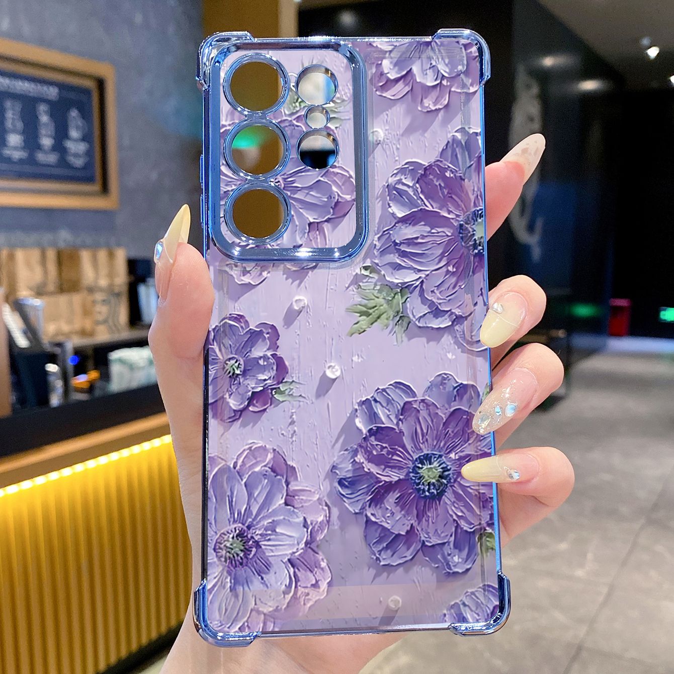 for Samsung Galaxy S26 Ultra S25 Edge S24 Plus A55 Plating Phone Case Shockproof Cover Oil Flower Painting