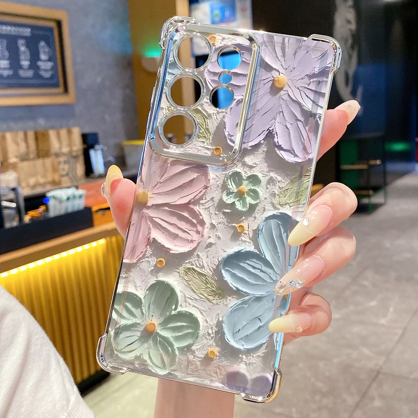 for Samsung Galaxy S26 Ultra S25 Edge S24 Plus A55 Plating Phone Case Shockproof Cover Oil Flower Painting