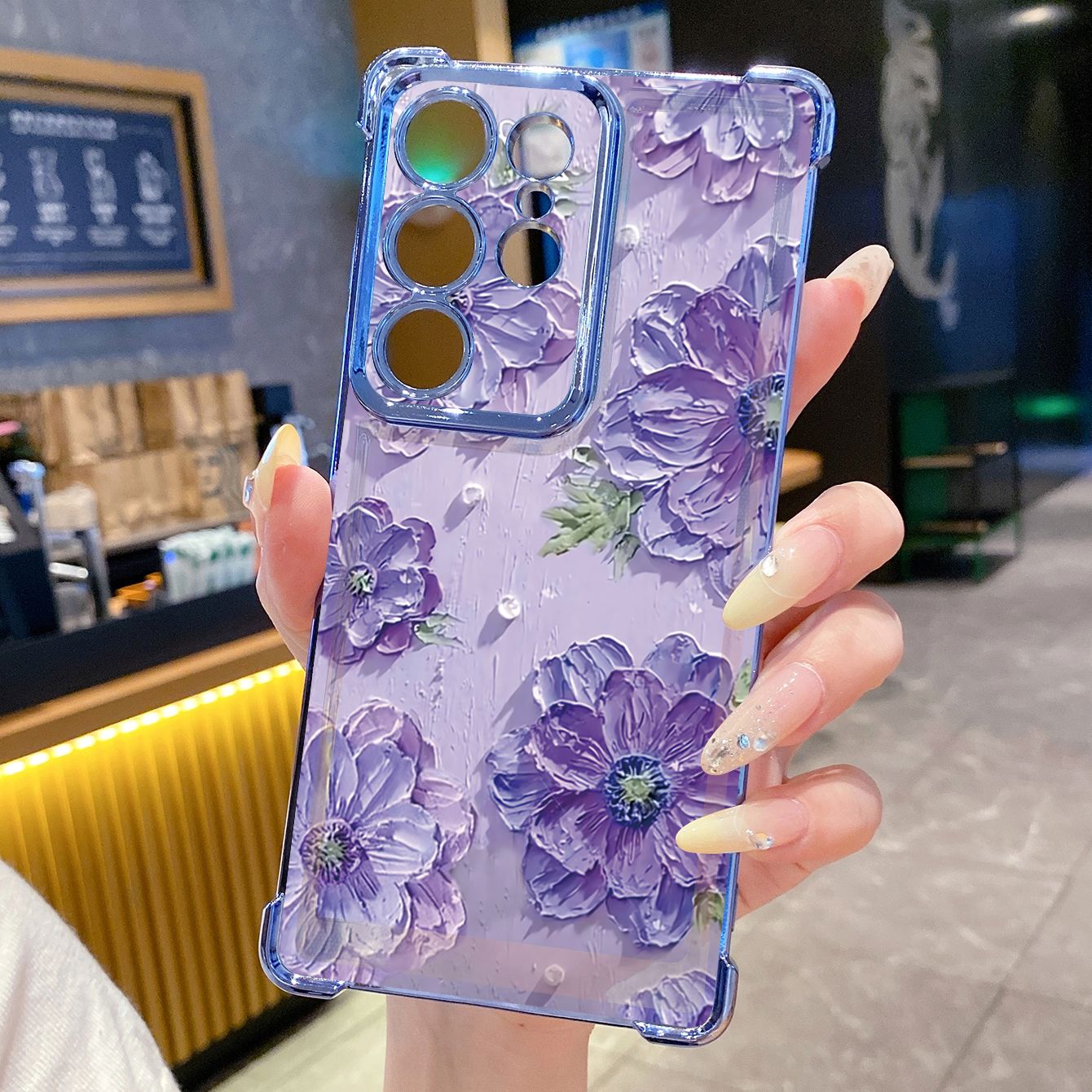 for Samsung Galaxy S26 Ultra S25 Edge S24 Plus A55 Plating Phone Case Shockproof Cover Oil Flower Painting