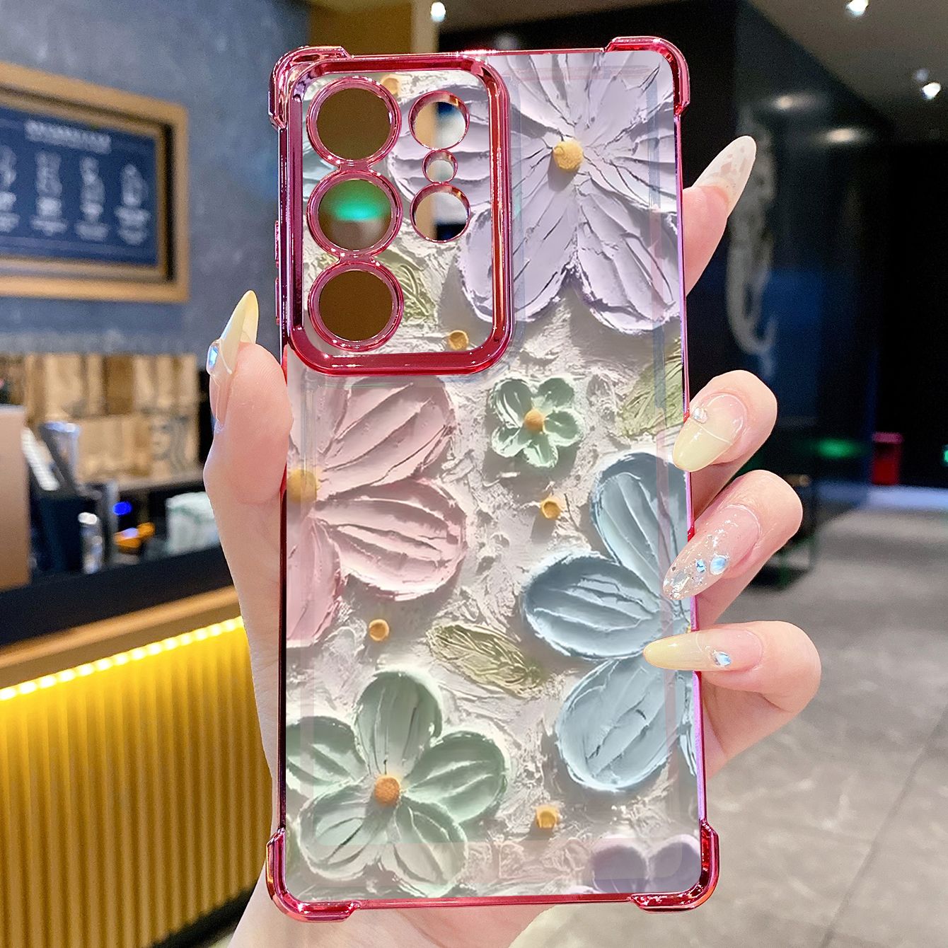 for Samsung Galaxy S26 Ultra S25 Edge S24 Plus A55 Plating Phone Case Shockproof Cover Oil Flower Painting