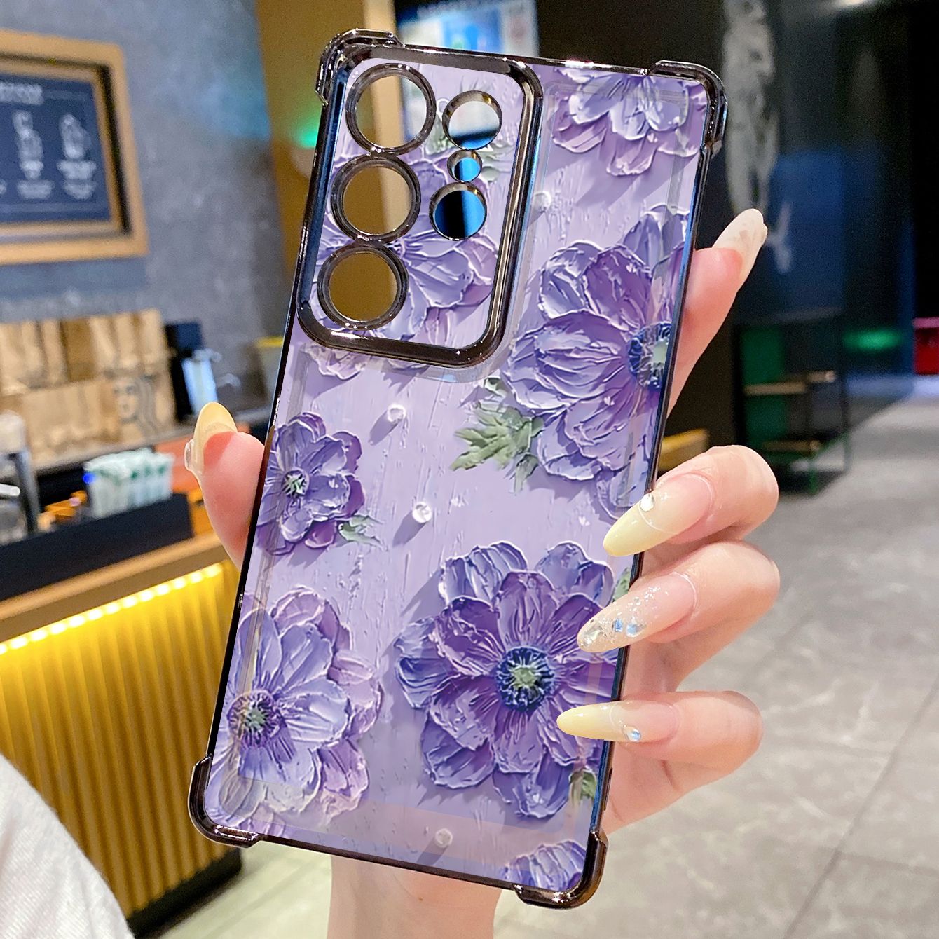 for Samsung Galaxy S26 Ultra S25 Edge S24 Plus A55 Plating Phone Case Shockproof Cover Oil Flower Painting