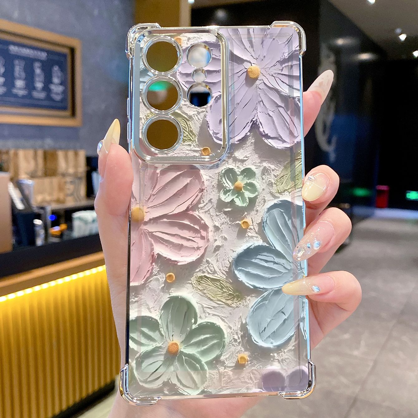 for Samsung Galaxy S26 Ultra S25 Edge S24 Plus A55 Plating Phone Case Shockproof Cover Oil Flower Painting