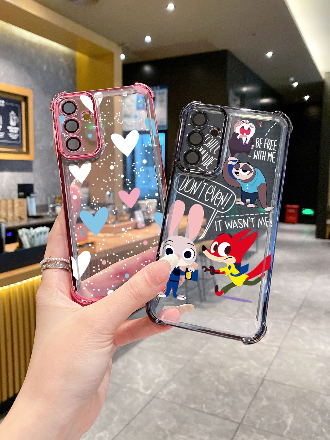 For Samsung Galaxy A15 A05 A35 A55 A14 A34 A33 A53 A73 A32 A56 A36 A06 A16 Couple Heart Cute Bunny fox Plating Frame Clear Phone Case Anti-shock Cover