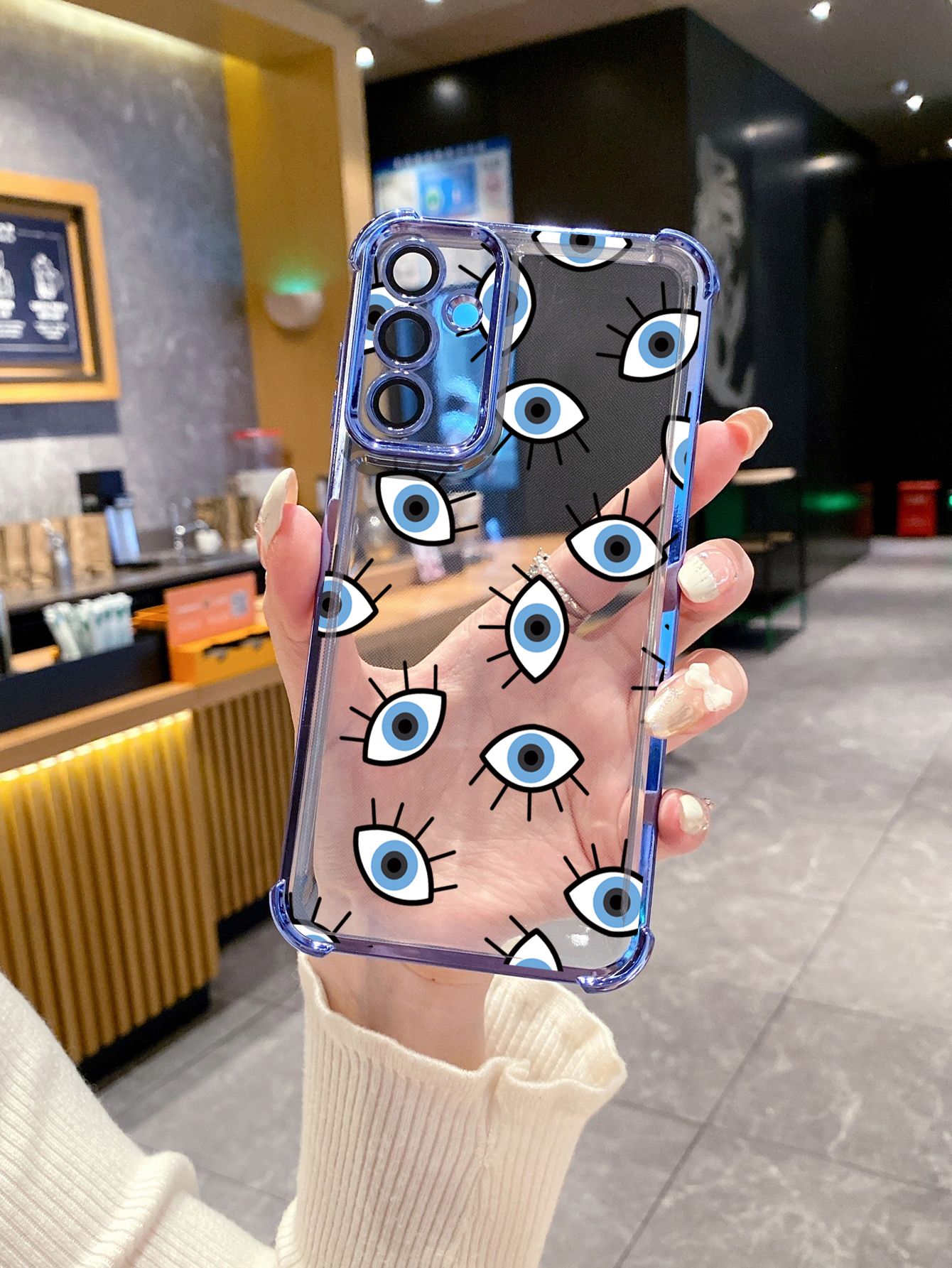 For iPhone 16 15 Pro Max 14 Plus 13 12 11 XR 8 7 SE 2022 XS Evil Eyes Plating Frame Clear Phone Case Anti-shock Cover