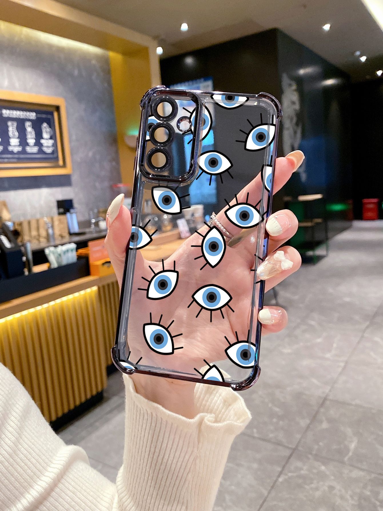 For iPhone 16 15 Pro Max 14 Plus 13 12 11 XR 8 7 SE 2022 XS Evil Eyes Plating Frame Clear Phone Case Anti-shock Cover