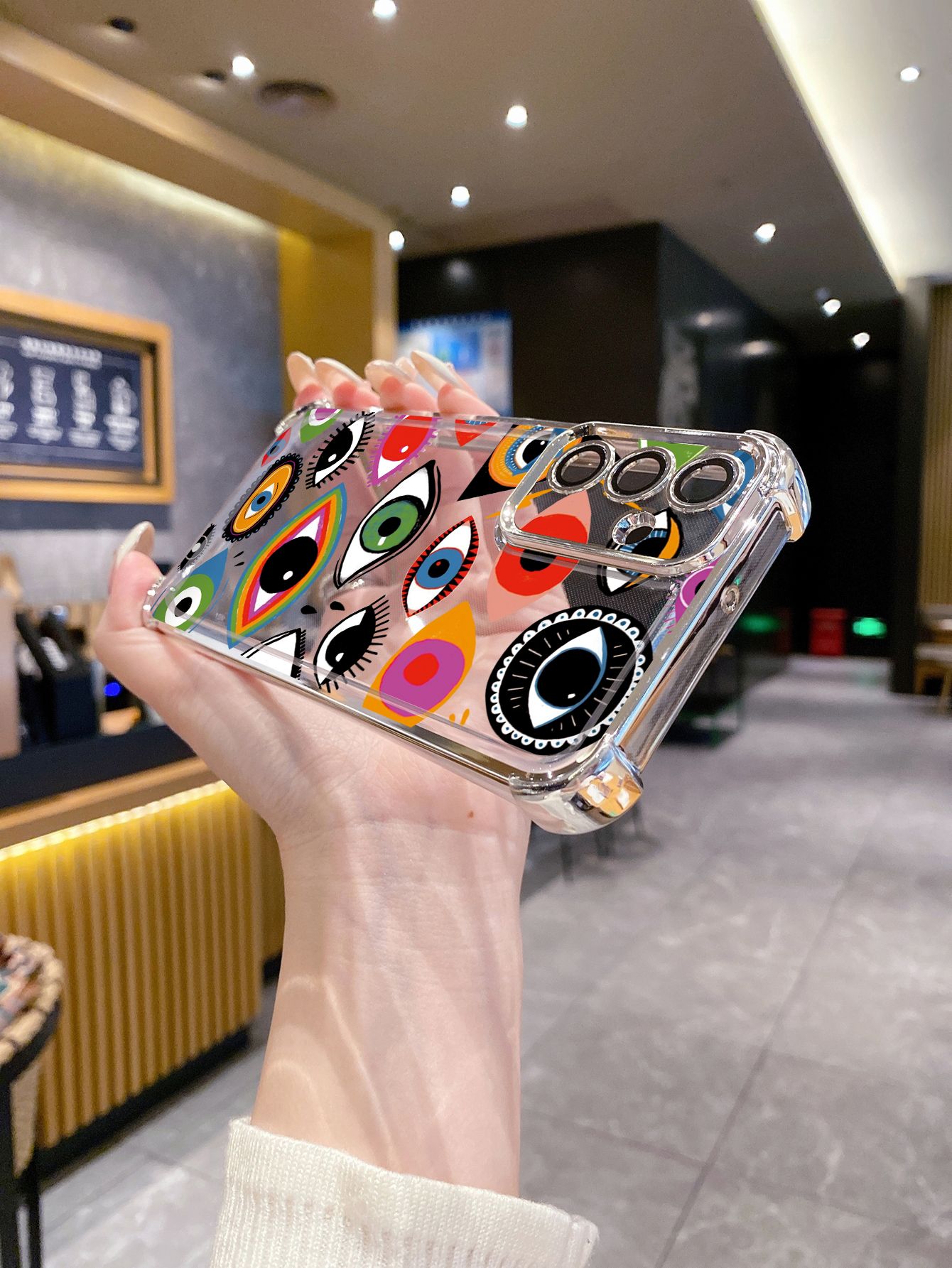 For iPhone 16 15 Pro Max 14 Plus 13 12 11 XR 8 7 SE 2022 XS Evil Eyes Plating Frame Clear Phone Case Anti-shock Cover
