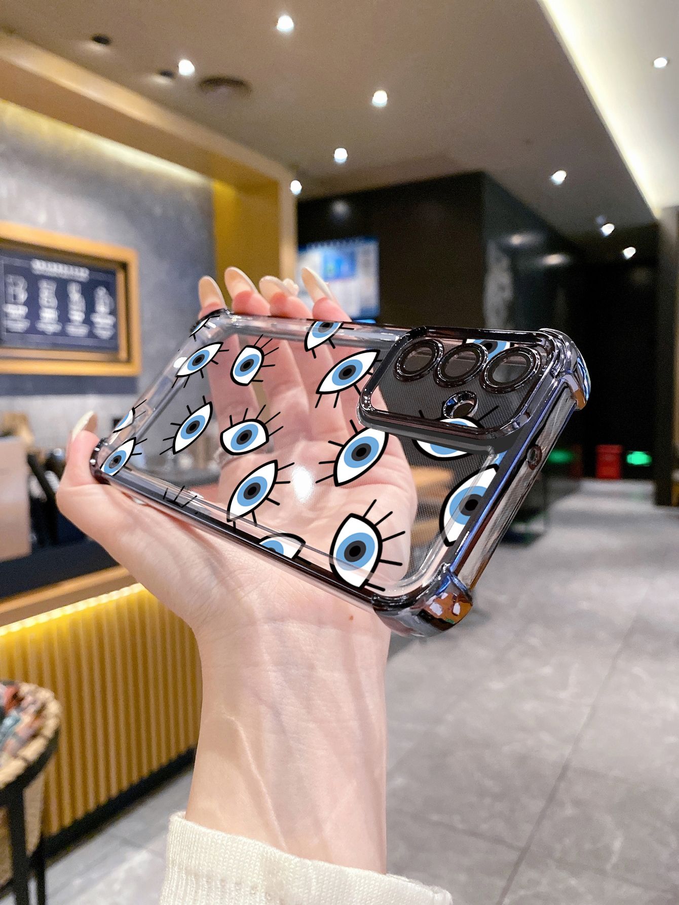 For iPhone 16 15 Pro Max 14 Plus 13 12 11 XR 8 7 SE 2022 XS Evil Eyes Plating Frame Clear Phone Case Anti-shock Cover