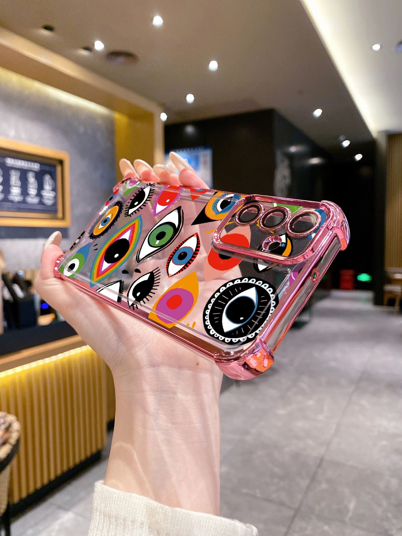 For iPhone 16 15 Pro Max 14 Plus 13 12 11 XR 8 7 SE 2022 XS Evil Eyes Plating Frame Clear Phone Case Anti-shock Cover