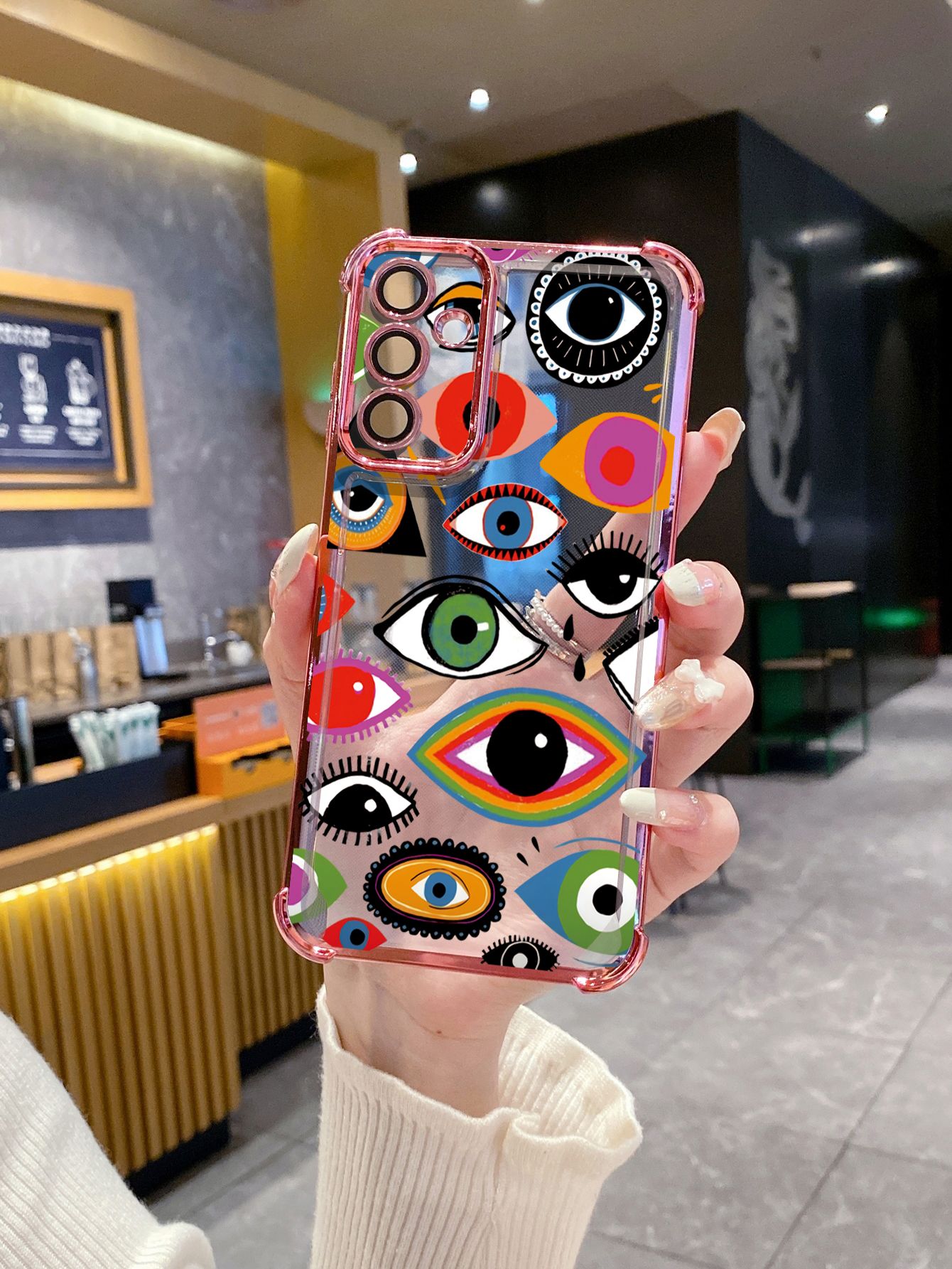 For iPhone 16 15 Pro Max 14 Plus 13 12 11 XR 8 7 SE 2022 XS Evil Eyes Plating Frame Clear Phone Case Anti-shock Cover