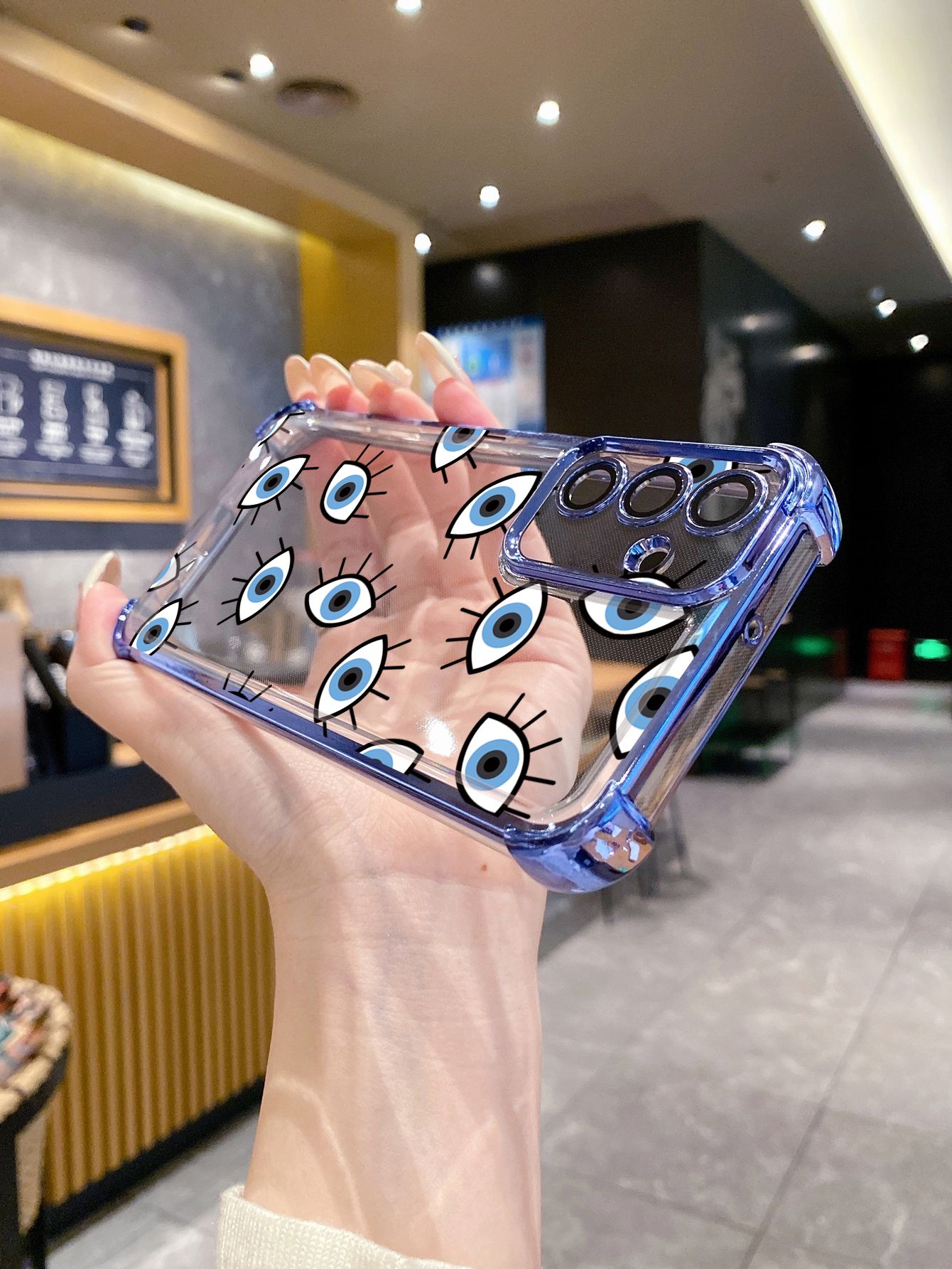 For iPhone 16 15 Pro Max 14 Plus 13 12 11 XR 8 7 SE 2022 XS Evil Eyes Plating Frame Clear Phone Case Anti-shock Cover