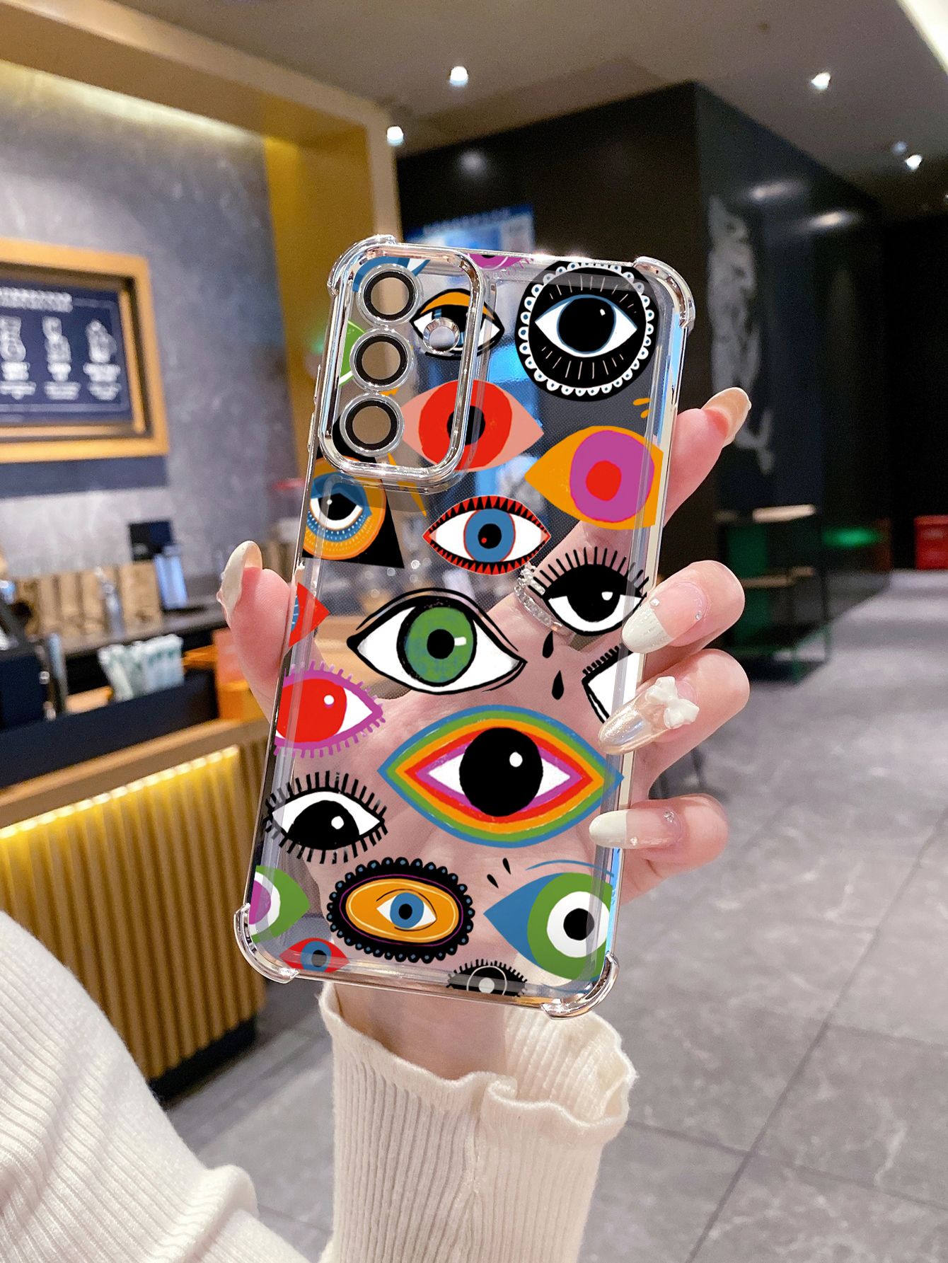 For iPhone 16 15 Pro Max 14 Plus 13 12 11 XR 8 7 SE 2022 XS Evil Eyes Plating Frame Clear Phone Case Anti-shock Cover