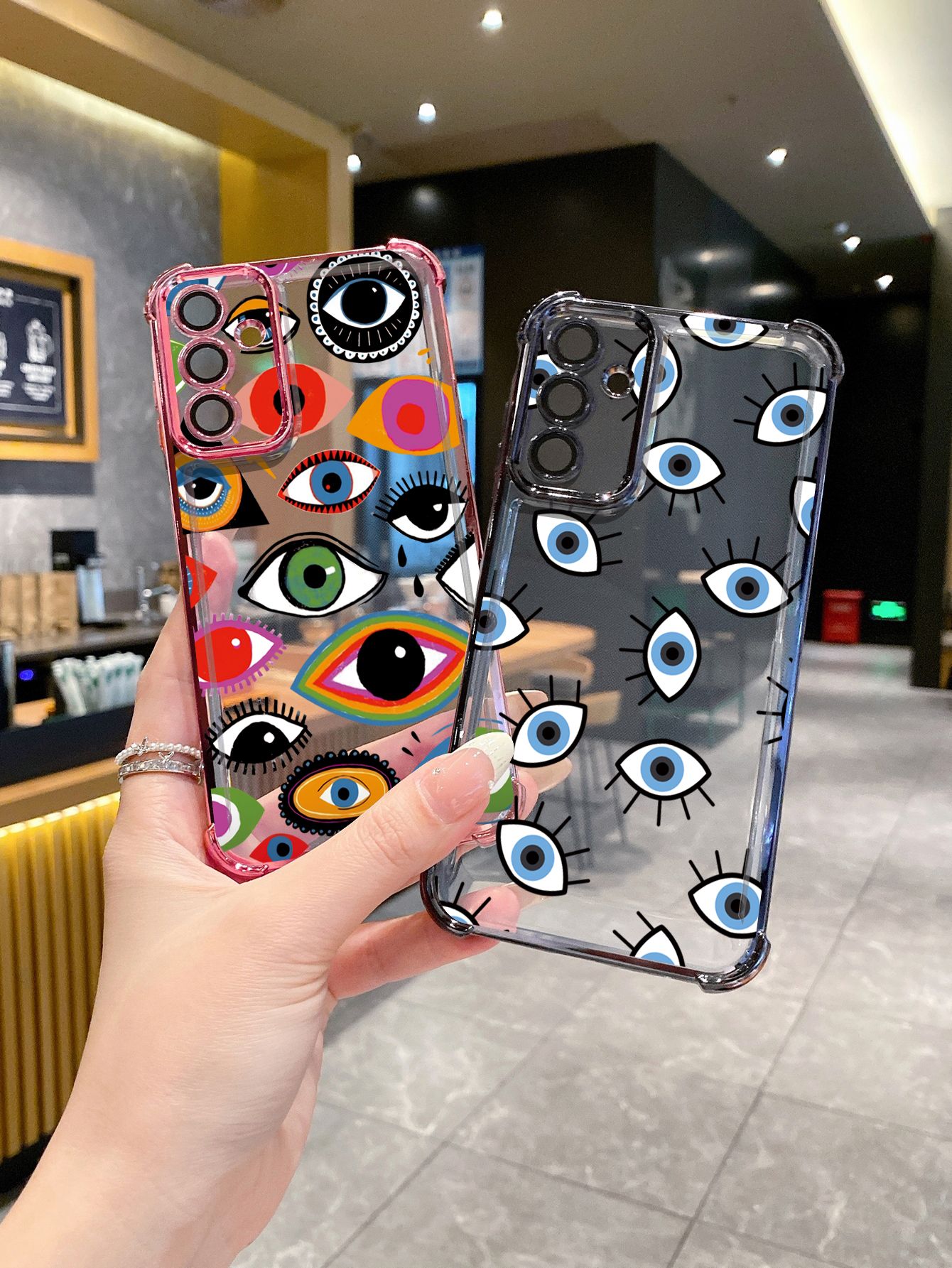For Samsung Galaxy A15 A05 A35 A55 A14 A34 A33 A53 A73 A32 A56 A36 A06 A16 Evil Eyes Plating Frame Clear Phone Case Anti-shock Cover