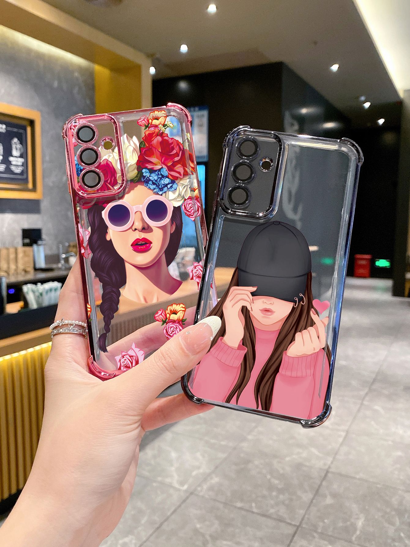 For Samsung Galaxy S25 S24 S23 Ultra S22 Plus S21 FE S20 Beauty Flower Girl Plating Frame Clear Phone Case Anti-shock Cover