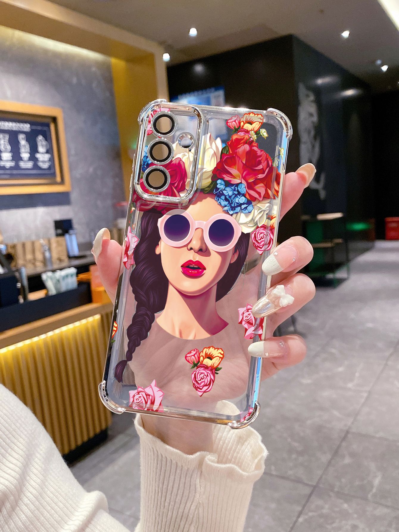 For OPPO A3X A2 Pro A1 A60 A18 A38 A17 A16 A57 A77 4G A59 A98 A78 A58 5G Beauty Flower Girl Plating Frame Clear Phone Case Anti-shock Cover