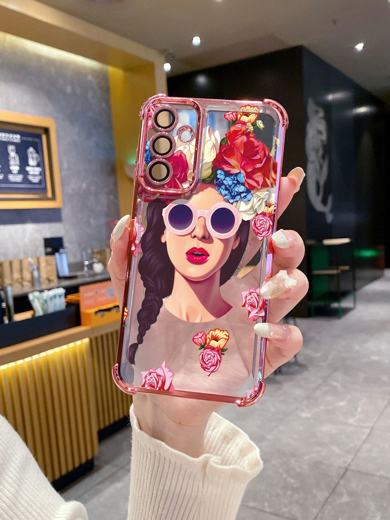 For OPPO A3X A2 Pro A1 A60 A18 A38 A17 A16 A57 A77 4G A59 A98 A78 A58 5G Beauty Flower Girl Plating Frame Clear Phone Case Anti-shock Cover