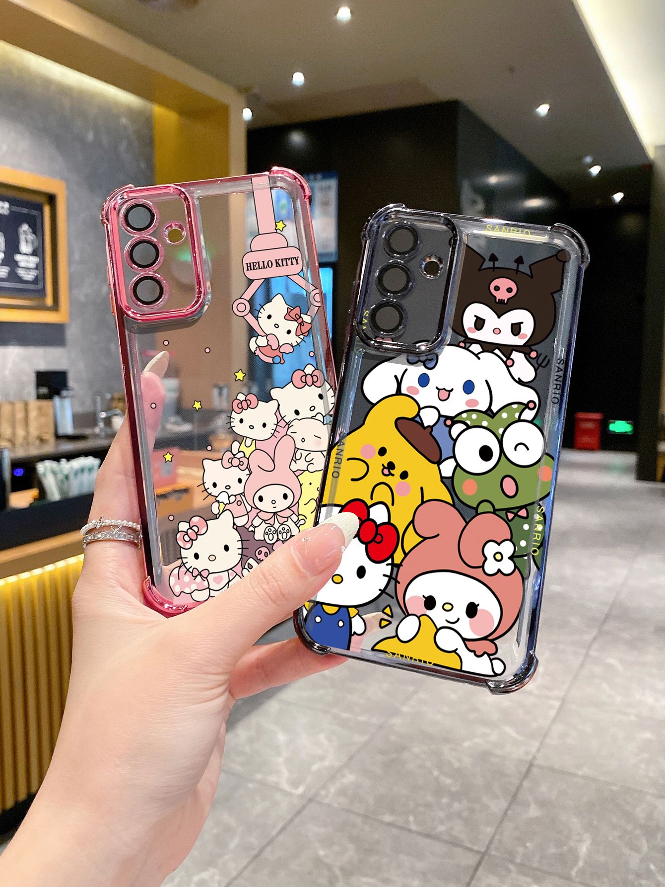 For Samsung Galaxy A15 A05 A35 A55 A14 A34 A33 A53 A73 A32 A56 A36 A06 A16 Kuromi My Melody HelloKitt Plating Frame Clear Phone Case Anti-shock Cover