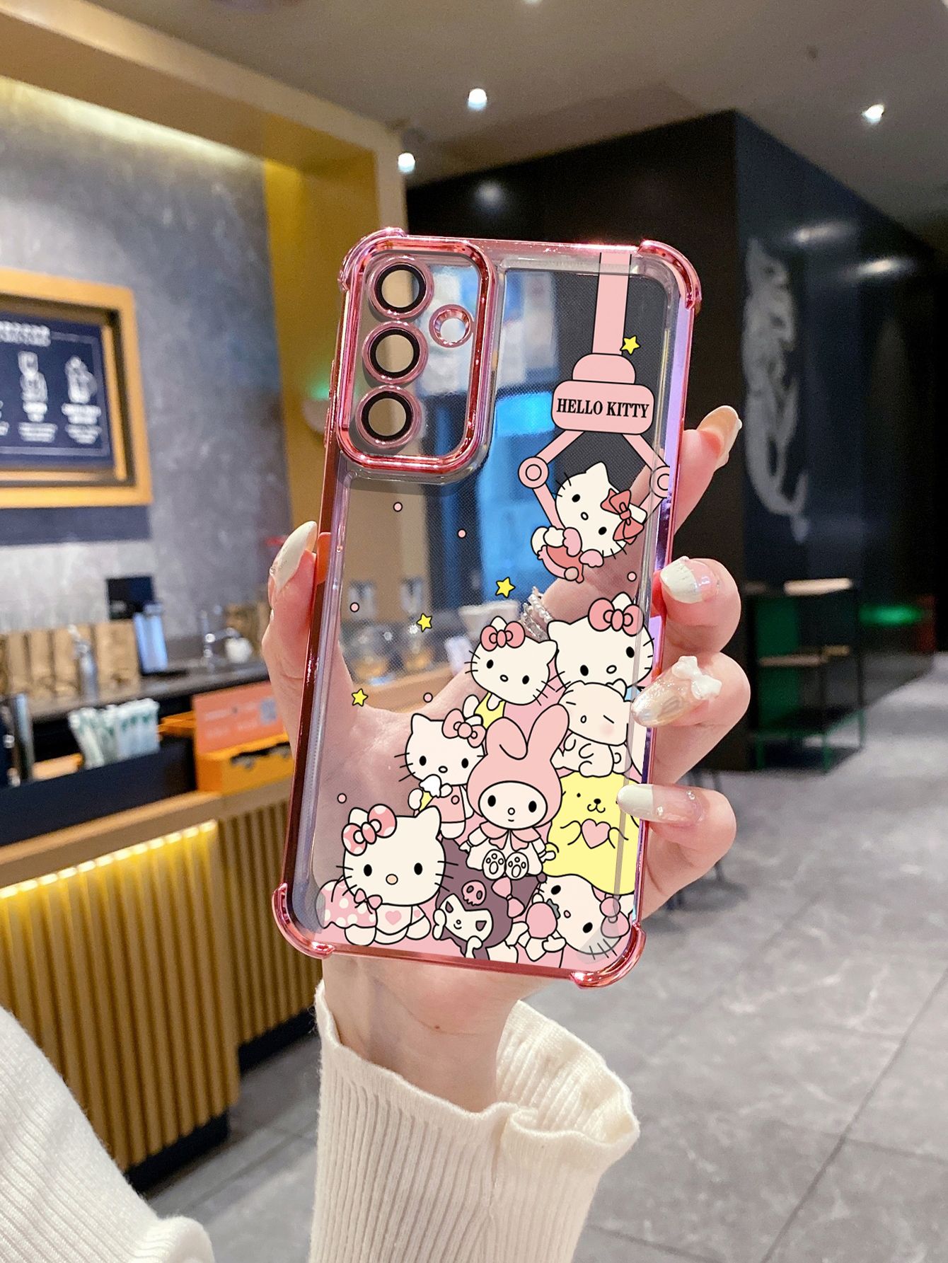 For Samsung Galaxy A15 A05 A35 A55 A14 A34 A33 A53 A73 A32 A56 A36 A06 A16 Kuromi My Melody HelloKitt Plating Frame Clear Phone Case Anti-shock Cover