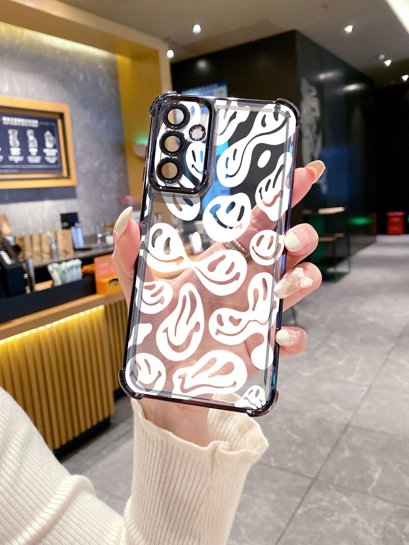 For iPhone 16 15 Pro Max 14 Plus 13 12 11 XR 8 7 SE 2022 XS Drawing Funny Ghost Face Plating Frame Clear Phone Case Anti-shock Cover