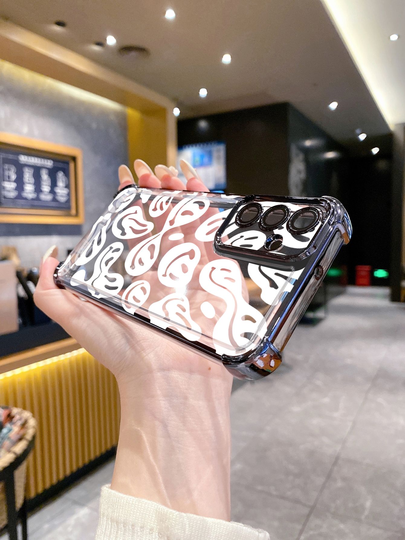For iPhone 16 15 Pro Max 14 Plus 13 12 11 XR 8 7 SE 2022 XS Drawing Funny Ghost Face Plating Frame Clear Phone Case Anti-shock Cover