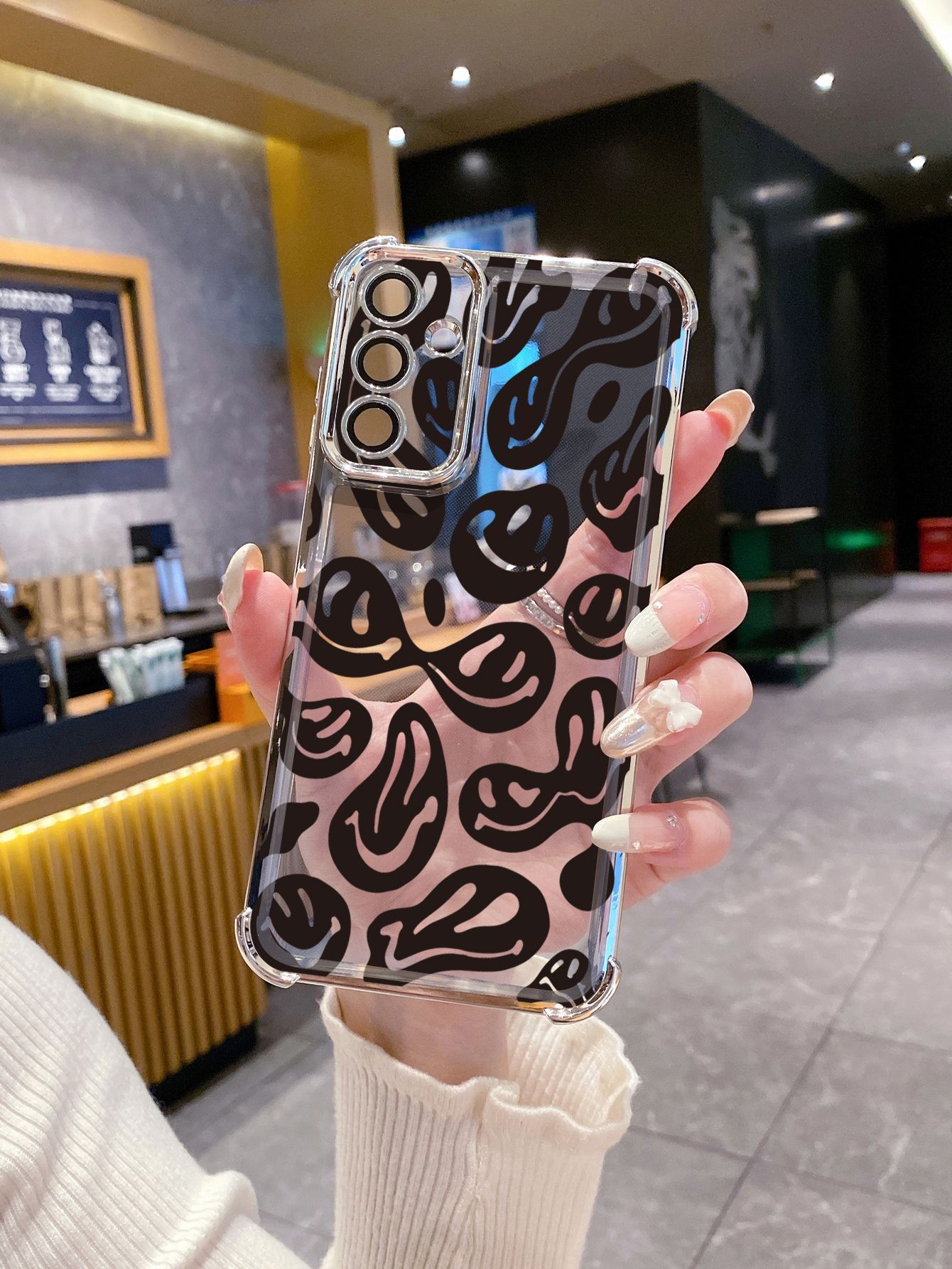 For iPhone 16 15 Pro Max 14 Plus 13 12 11 XR 8 7 SE 2022 XS Drawing Funny Ghost Face Plating Frame Clear Phone Case Anti-shock Cover