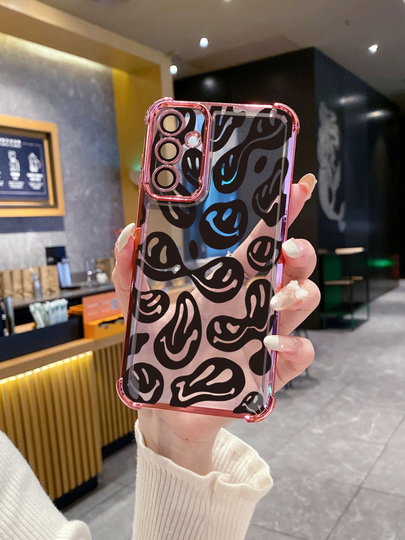 For iPhone 16 15 Pro Max 14 Plus 13 12 11 XR 8 7 SE 2022 XS Drawing Funny Ghost Face Plating Frame Clear Phone Case Anti-shock Cover