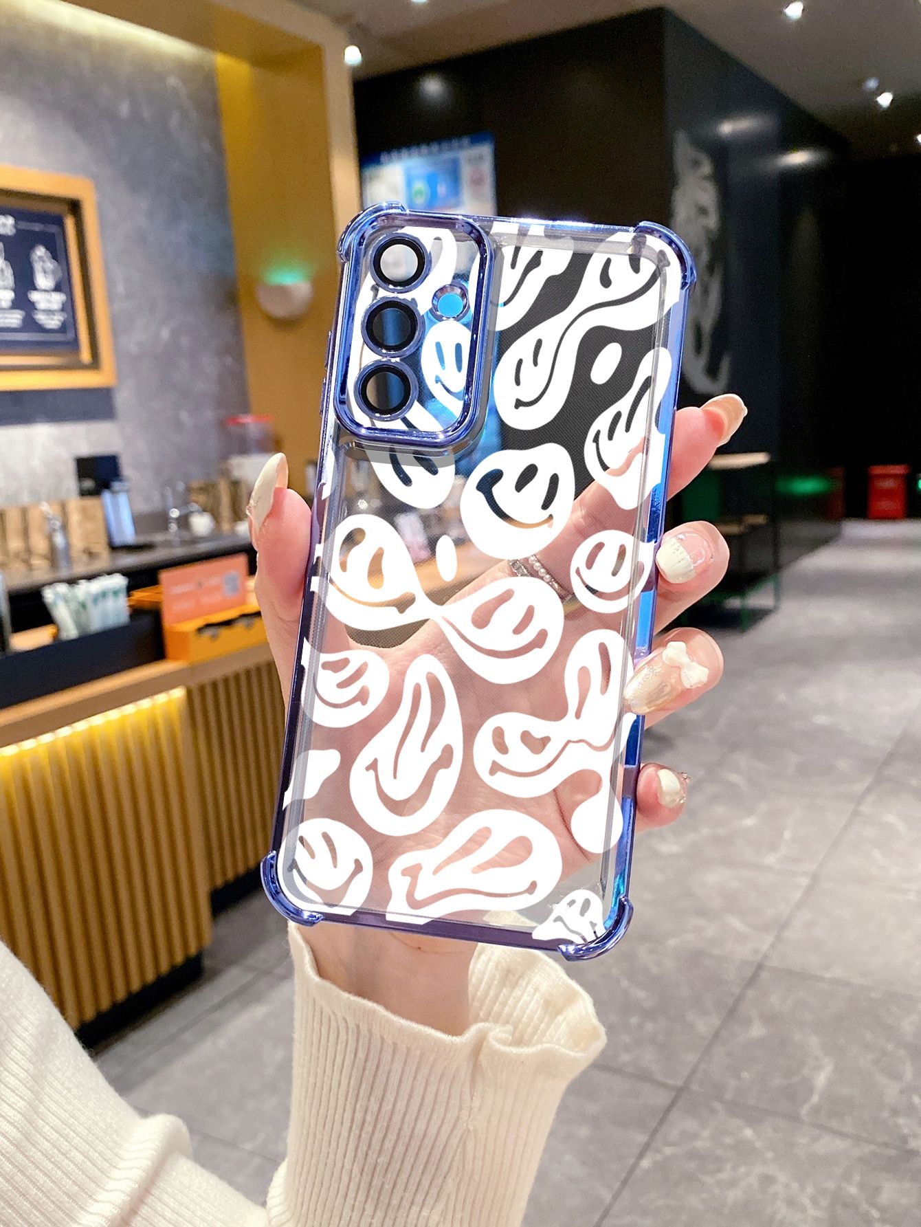 For Samsung Galaxy A15 A05 A35 A55 A14 A34 A33 A53 A73 A32 A56 A36 A06 A16 Drawing Funny Ghost Face Plating Frame Clear Phone Case Anti-shock Cover