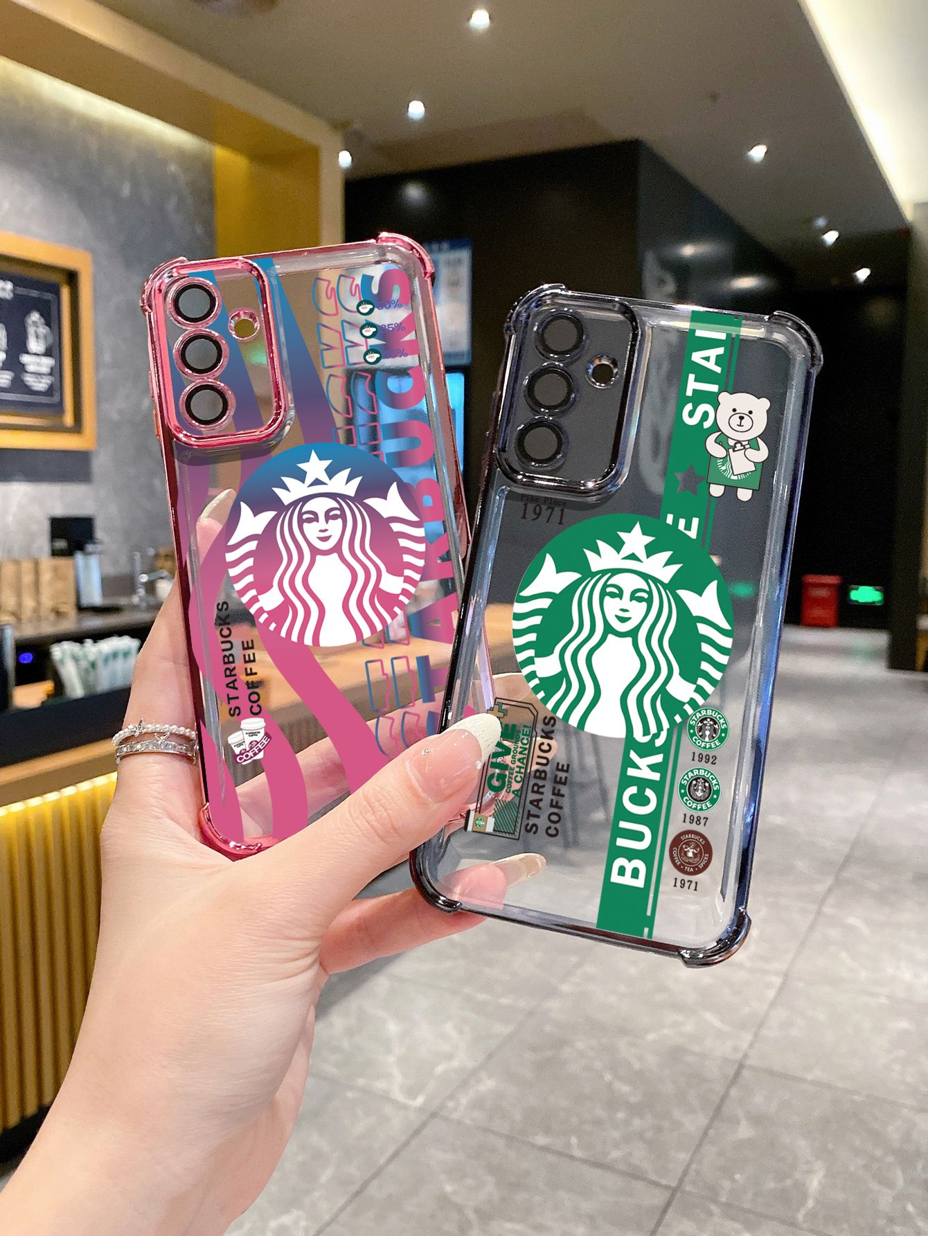 For Xiaomi Redmi Note 14 13 Pro 5G 12S 4G 12 Turbo 11S 13C 12C Starbucks Coffe Plating Frame Clear Phone Case Anti-shock Cover
