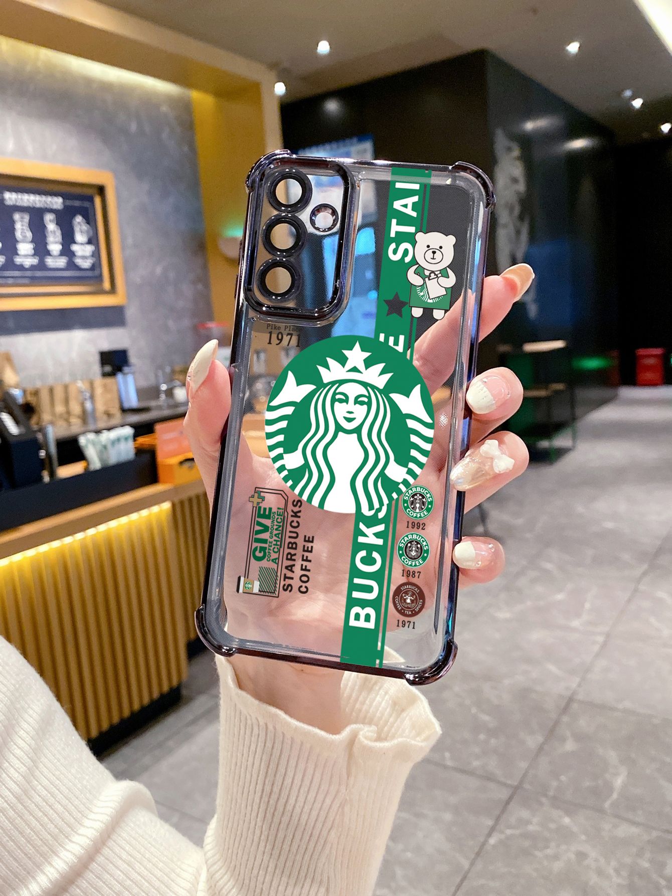 For Xiaomi Redmi Note 14 13 Pro 5G 12S 4G 12 Turbo 11S 13C 12C Starbucks Coffe Plating Frame Clear Phone Case Anti-shock Cover