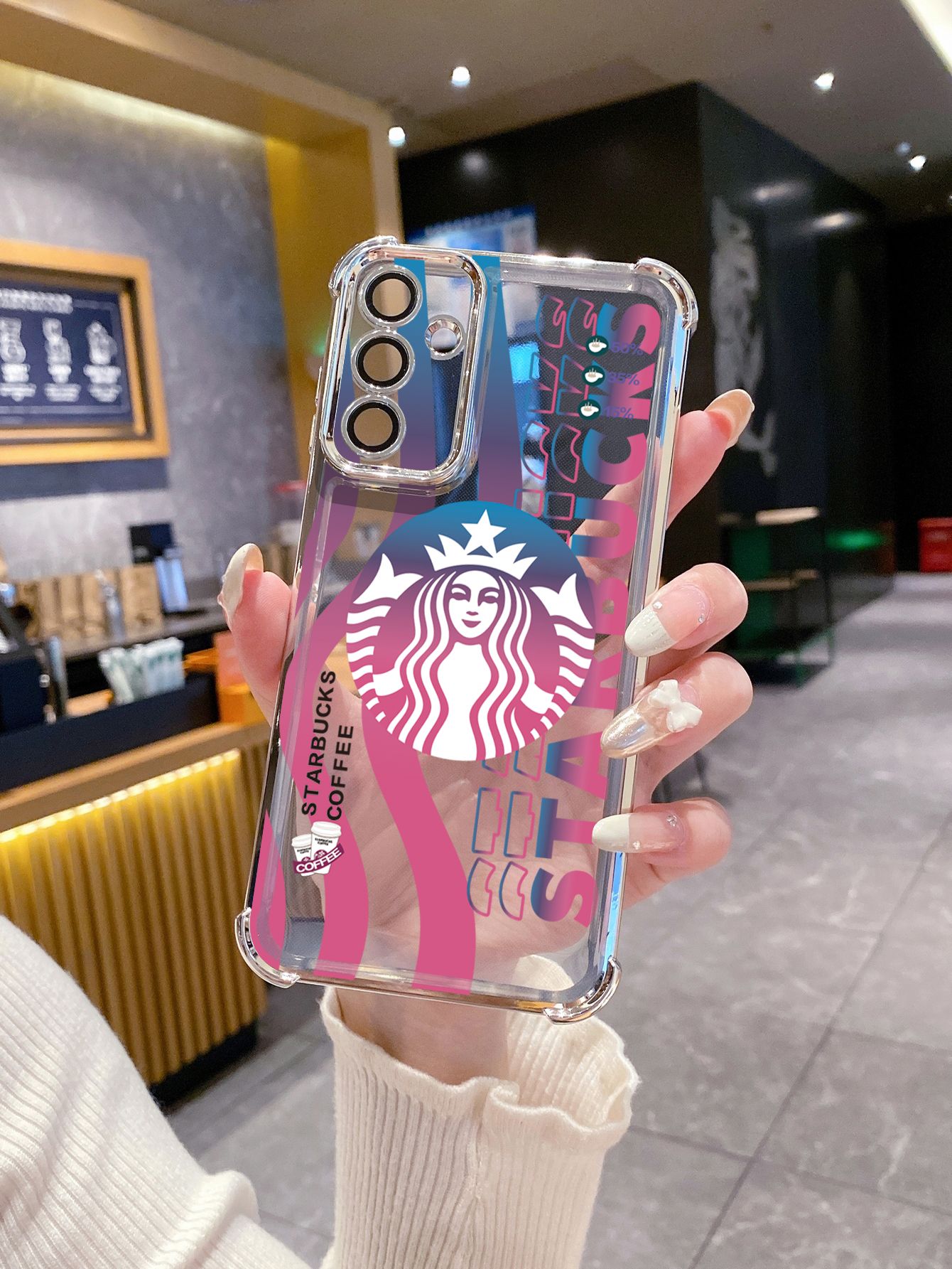 For Xiaomi Redmi Note 14 13 Pro 5G 12S 4G 12 Turbo 11S 13C 12C Starbucks Coffe Plating Frame Clear Phone Case Anti-shock Cover