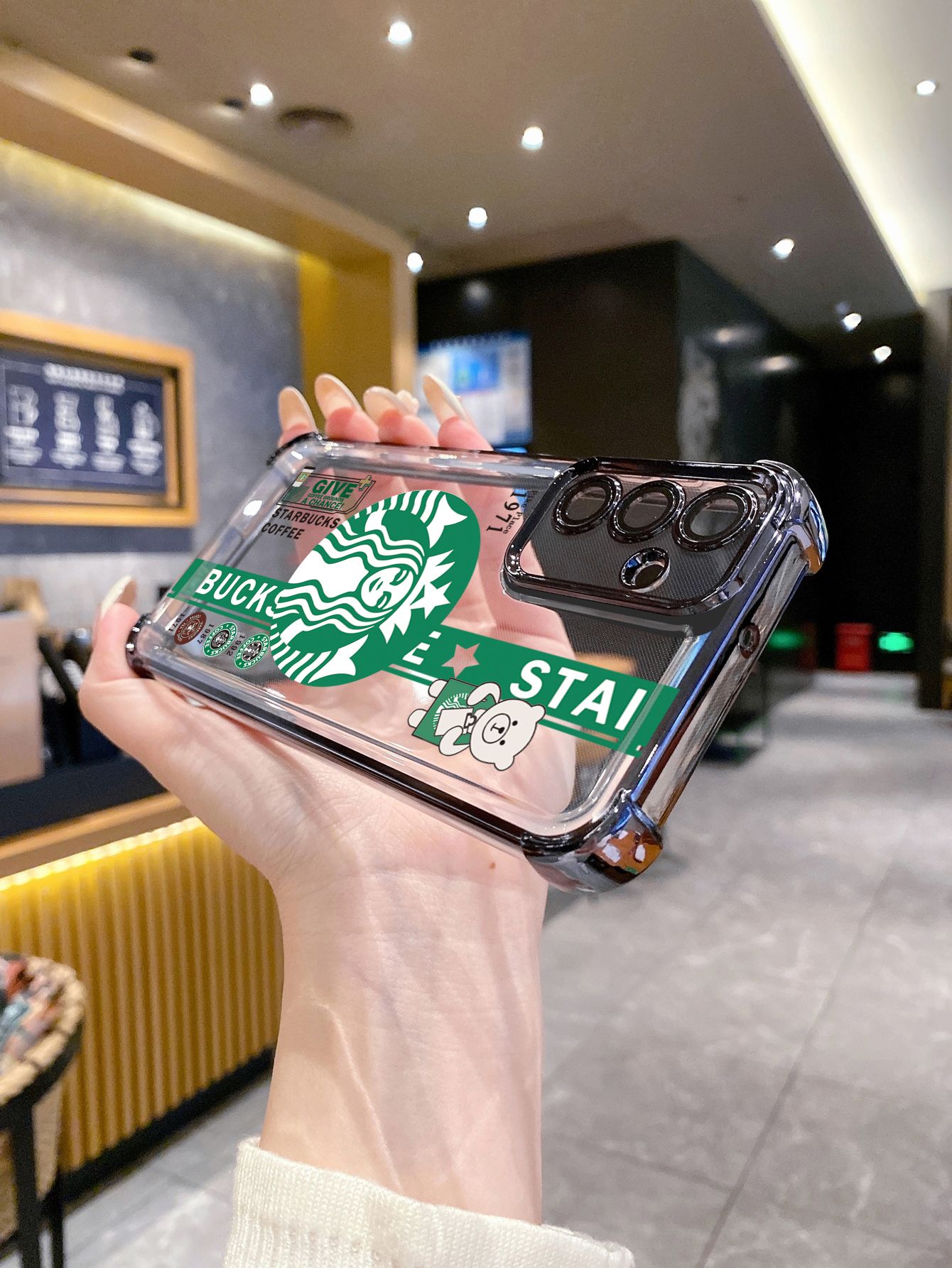 For Xiaomi Redmi Note 14 13 Pro 5G 12S 4G 12 Turbo 11S 13C 12C Starbucks Coffe Plating Frame Clear Phone Case Anti-shock Cover