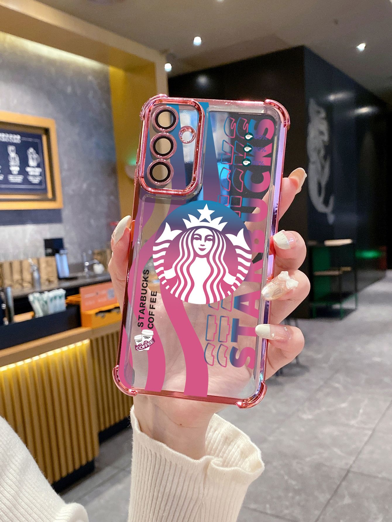 For Xiaomi Redmi Note 14 13 Pro 5G 12S 4G 12 Turbo 11S 13C 12C Starbucks Coffe Plating Frame Clear Phone Case Anti-shock Cover