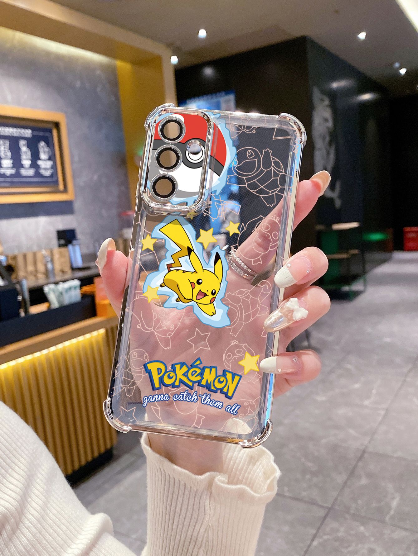 For iPhone 16 15 Pro Max 14 Plus 13 12 11 XR 8 7 SE 2022 XS Pokemon Pikachu Plating Frame Clear Phone Case Anti-shock Cover