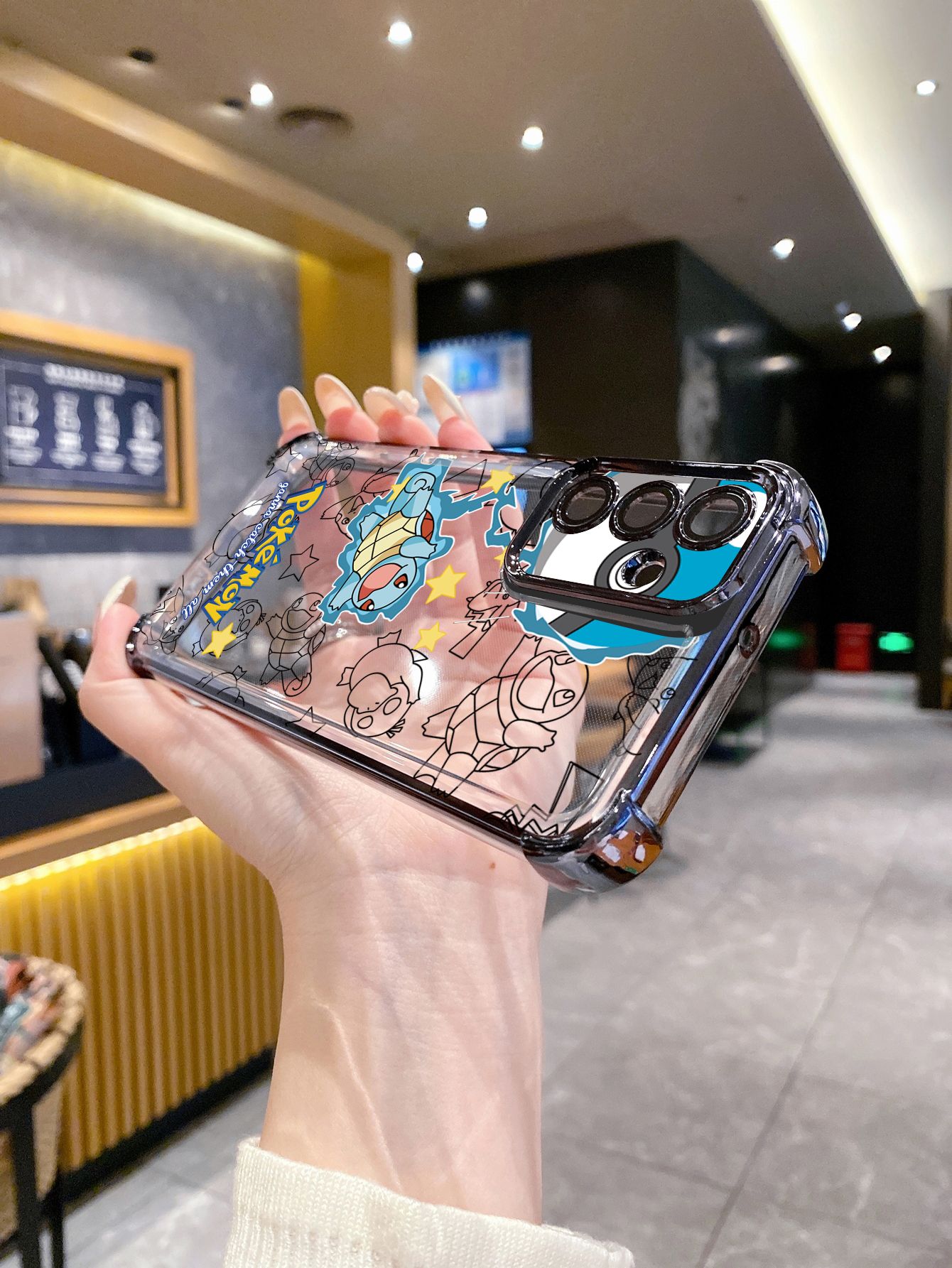 For iPhone 16 15 Pro Max 14 Plus 13 12 11 XR 8 7 SE 2022 XS Pokemon Pikachu Plating Frame Clear Phone Case Anti-shock Cover