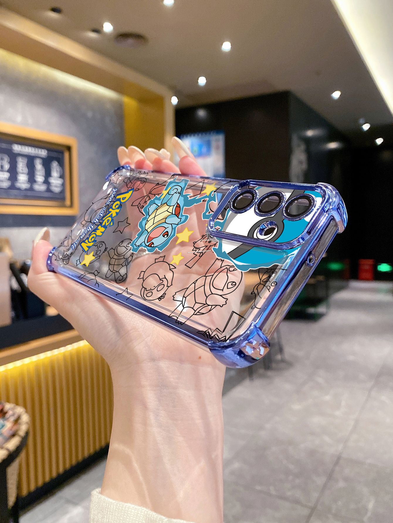 For iPhone 16 15 Pro Max 14 Plus 13 12 11 XR 8 7 SE 2022 XS Pokemon Pikachu Plating Frame Clear Phone Case Anti-shock Cover