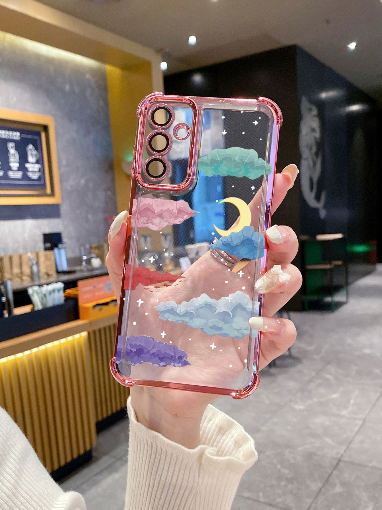 For iPhone 16 15 Pro Max 14 Plus 13 12 11 XR 8 7 SE 2022 XS Paiting Saturn Moon Plating Frame Clear Phone Case Anti-shock Cover