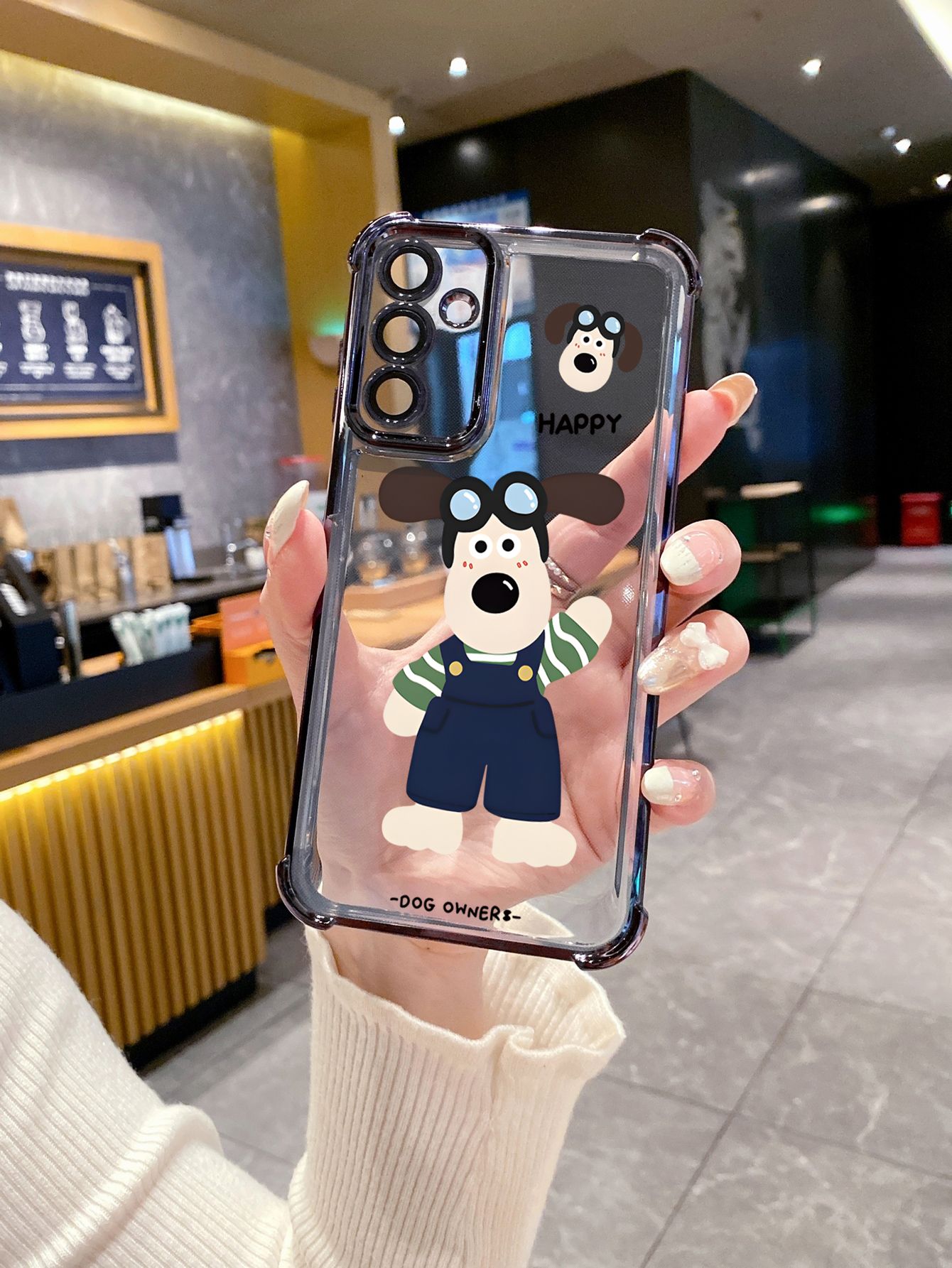 For iPhone 16 15 Pro Max 14 Plus 13 12 11 XR 8 7 SE 2022 XS Happy Dog Plating Frame Clear Phone Case Anti-shock Cover