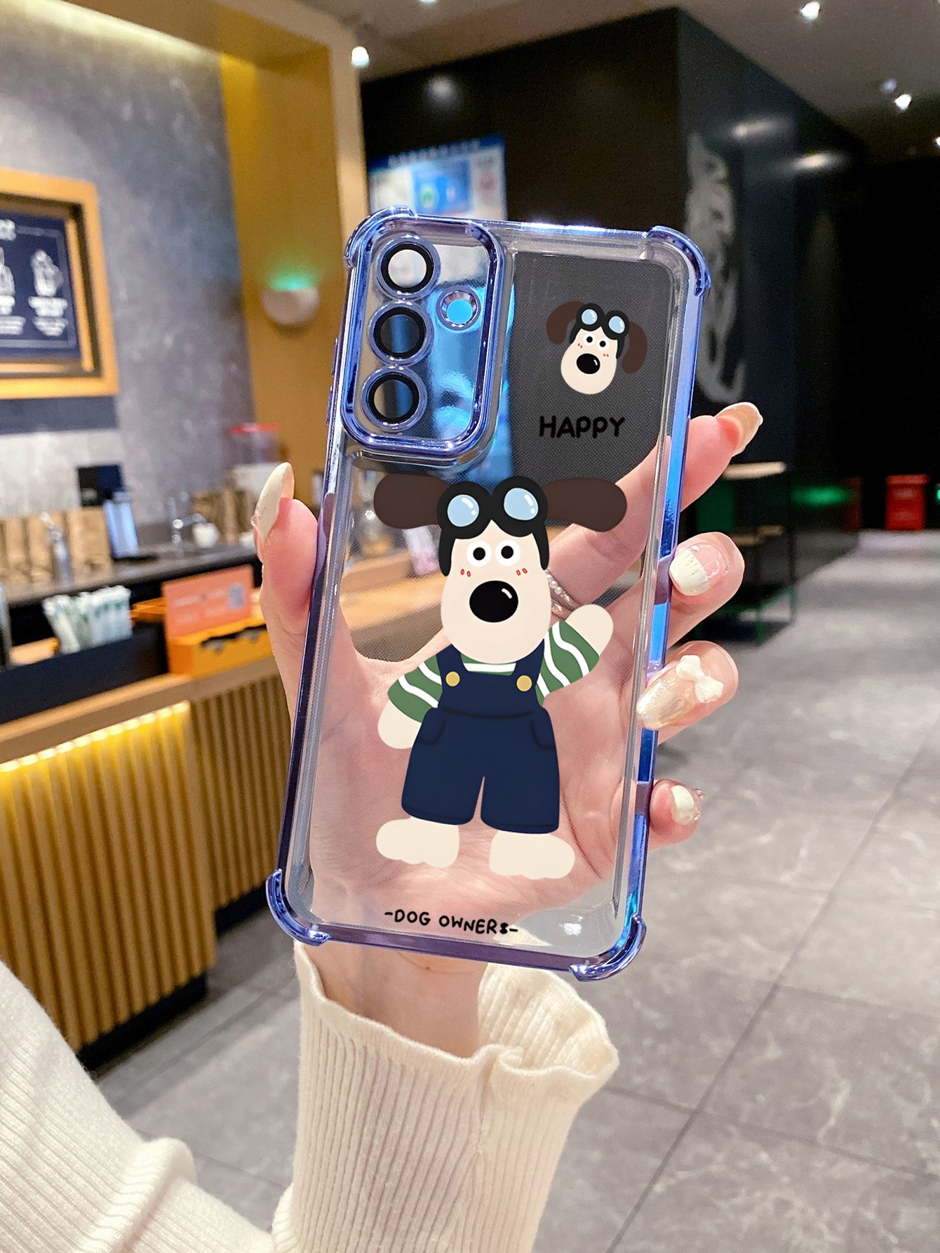 For iPhone 16 15 Pro Max 14 Plus 13 12 11 XR 8 7 SE 2022 XS Happy Dog Plating Frame Clear Phone Case Anti-shock Cover