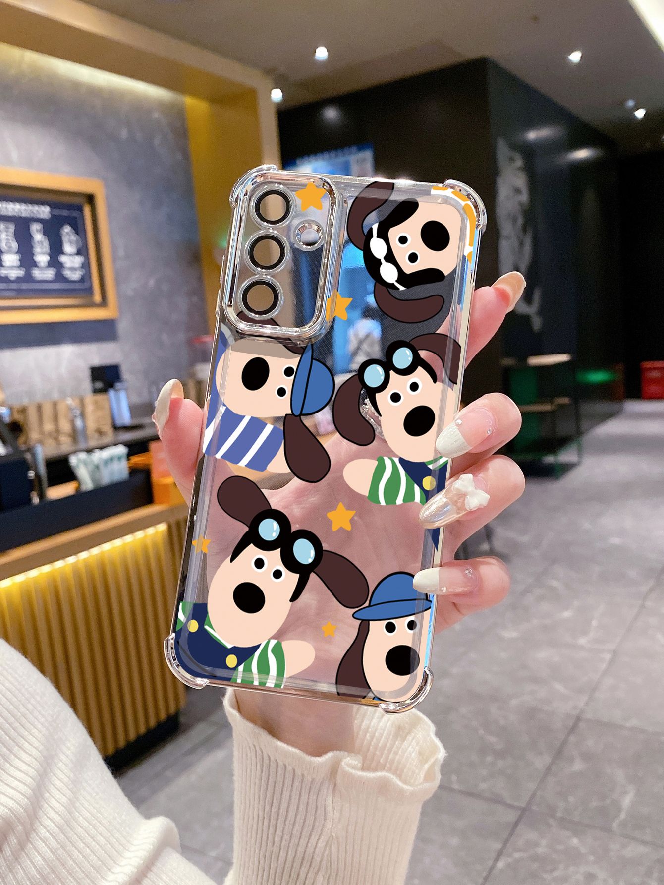 For iPhone 16 15 Pro Max 14 Plus 13 12 11 XR 8 7 SE 2022 XS Happy Dog Plating Frame Clear Phone Case Anti-shock Cover