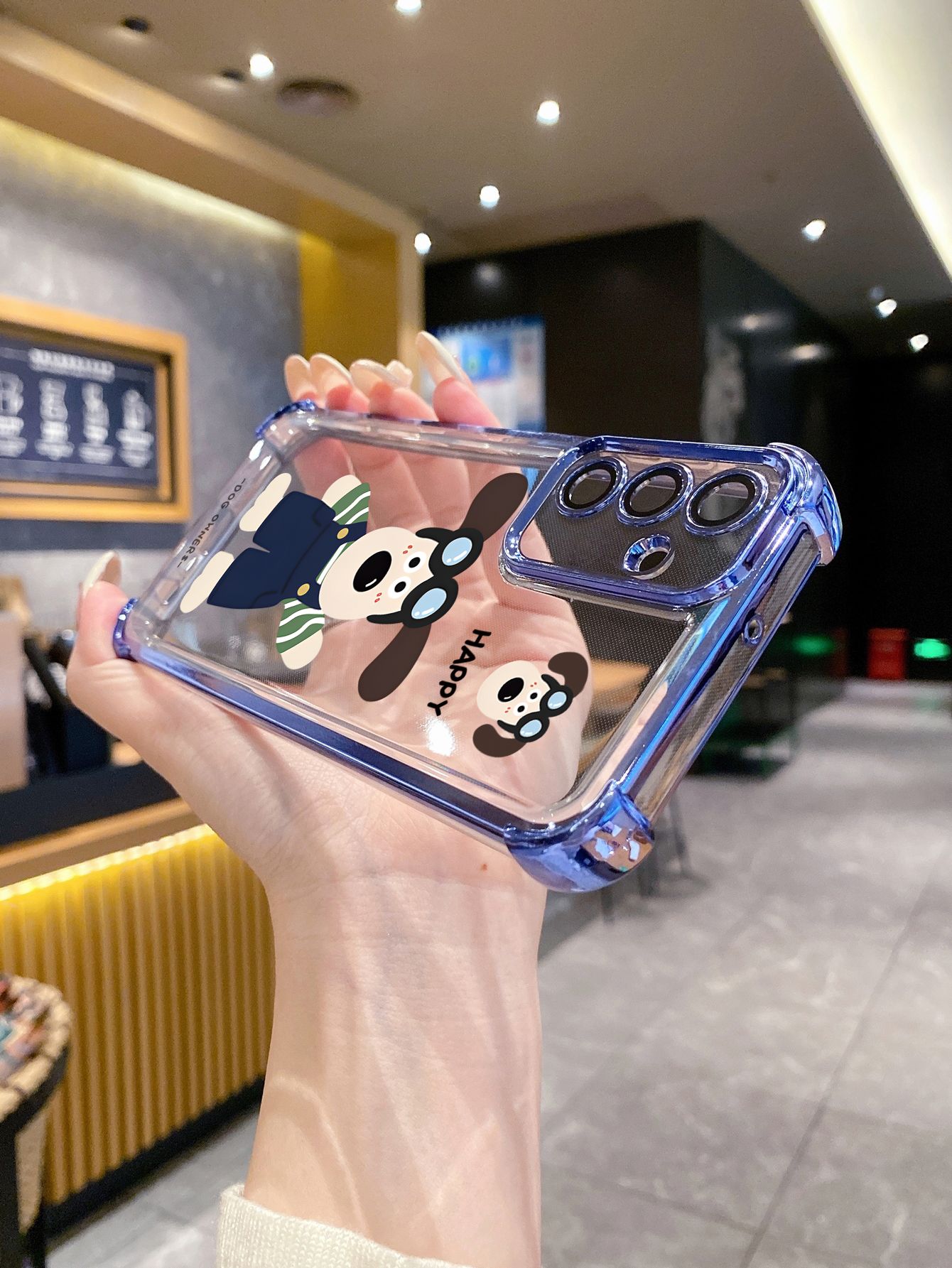 For iPhone 16 15 Pro Max 14 Plus 13 12 11 XR 8 7 SE 2022 XS Happy Dog Plating Frame Clear Phone Case Anti-shock Cover