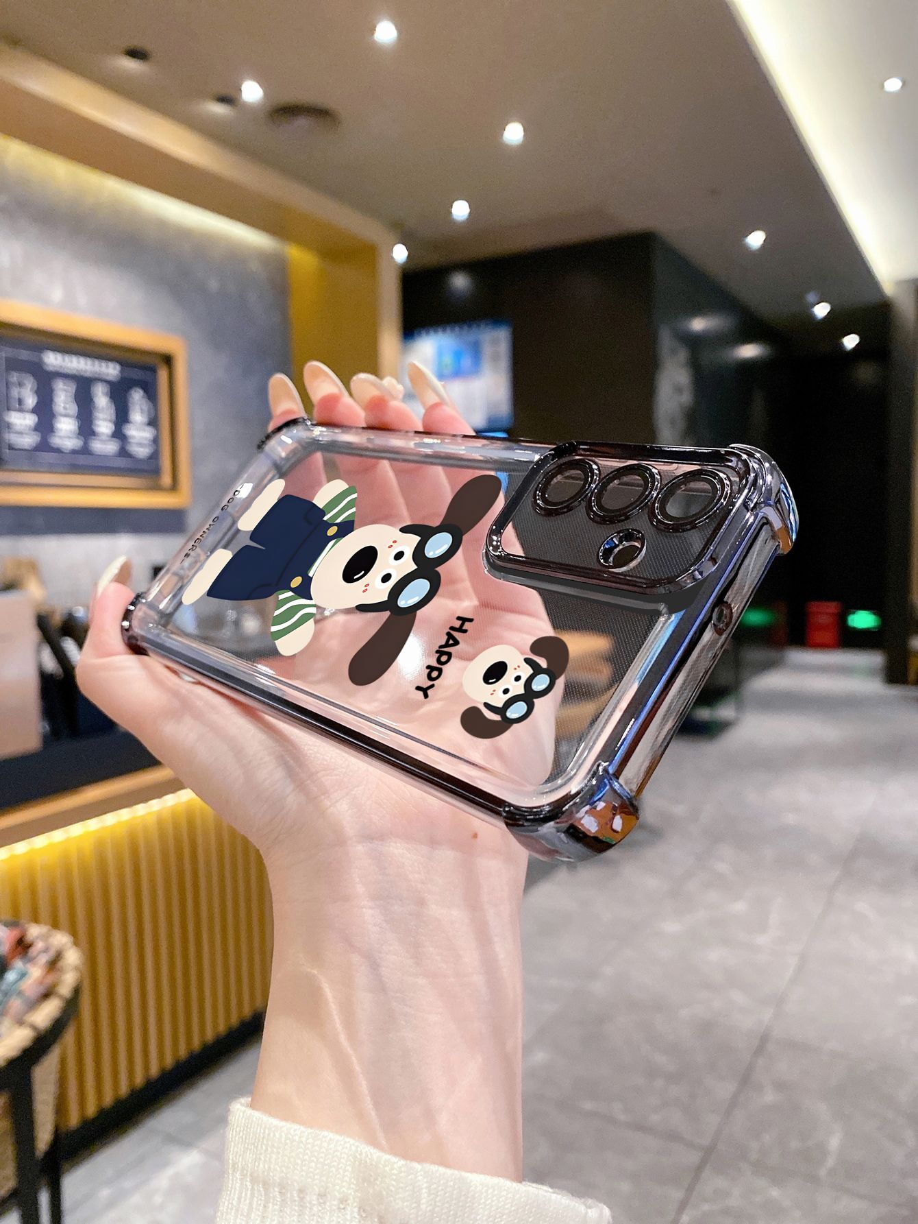 For iPhone 16 15 Pro Max 14 Plus 13 12 11 XR 8 7 SE 2022 XS Happy Dog Plating Frame Clear Phone Case Anti-shock Cover